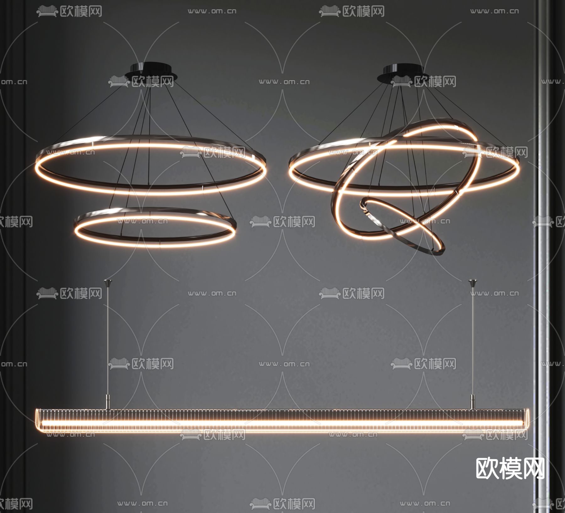 长条吊灯 圆环吊灯3d模型下载_ID14051764_3dmax免费模型-欧模网