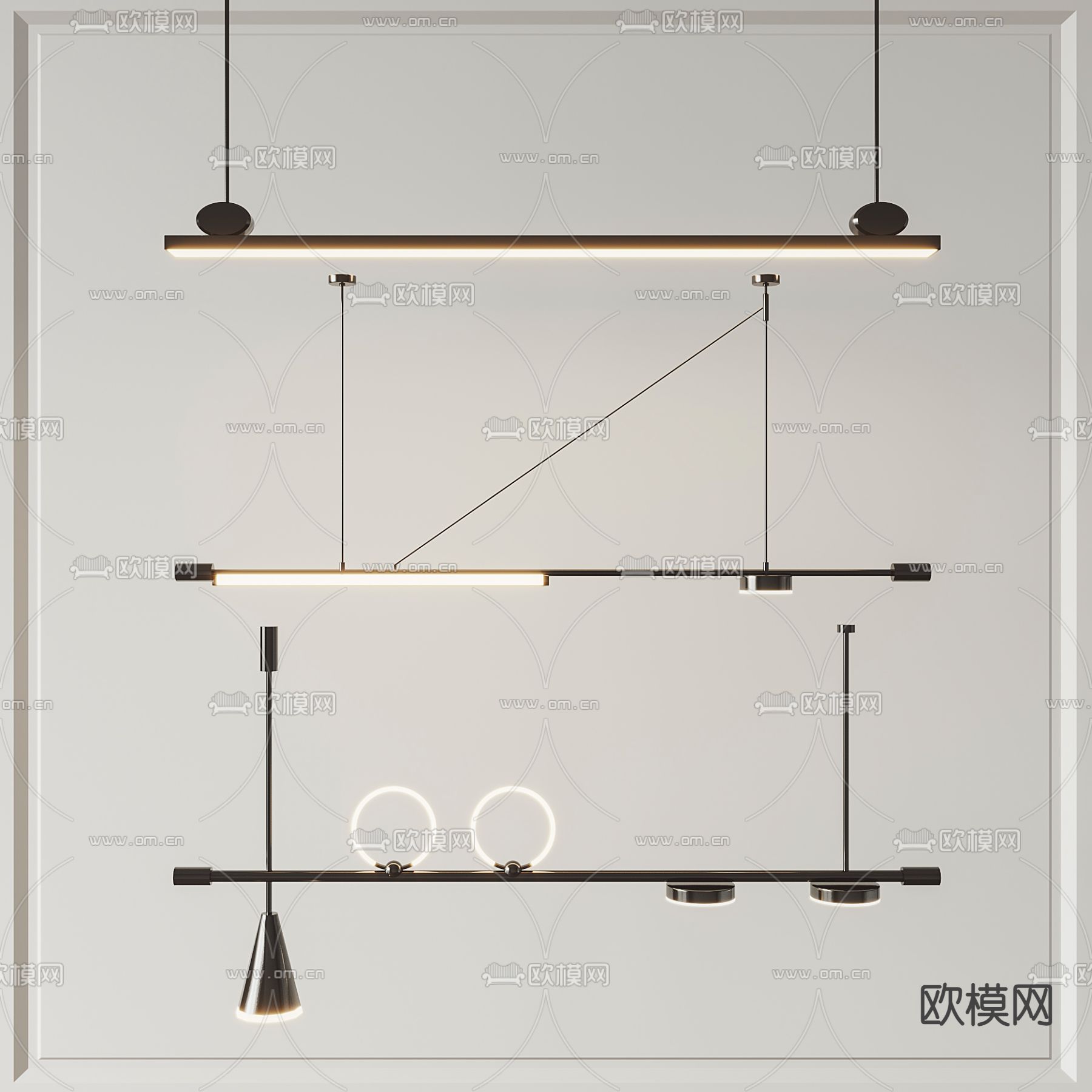 长条吊灯3d模型下载