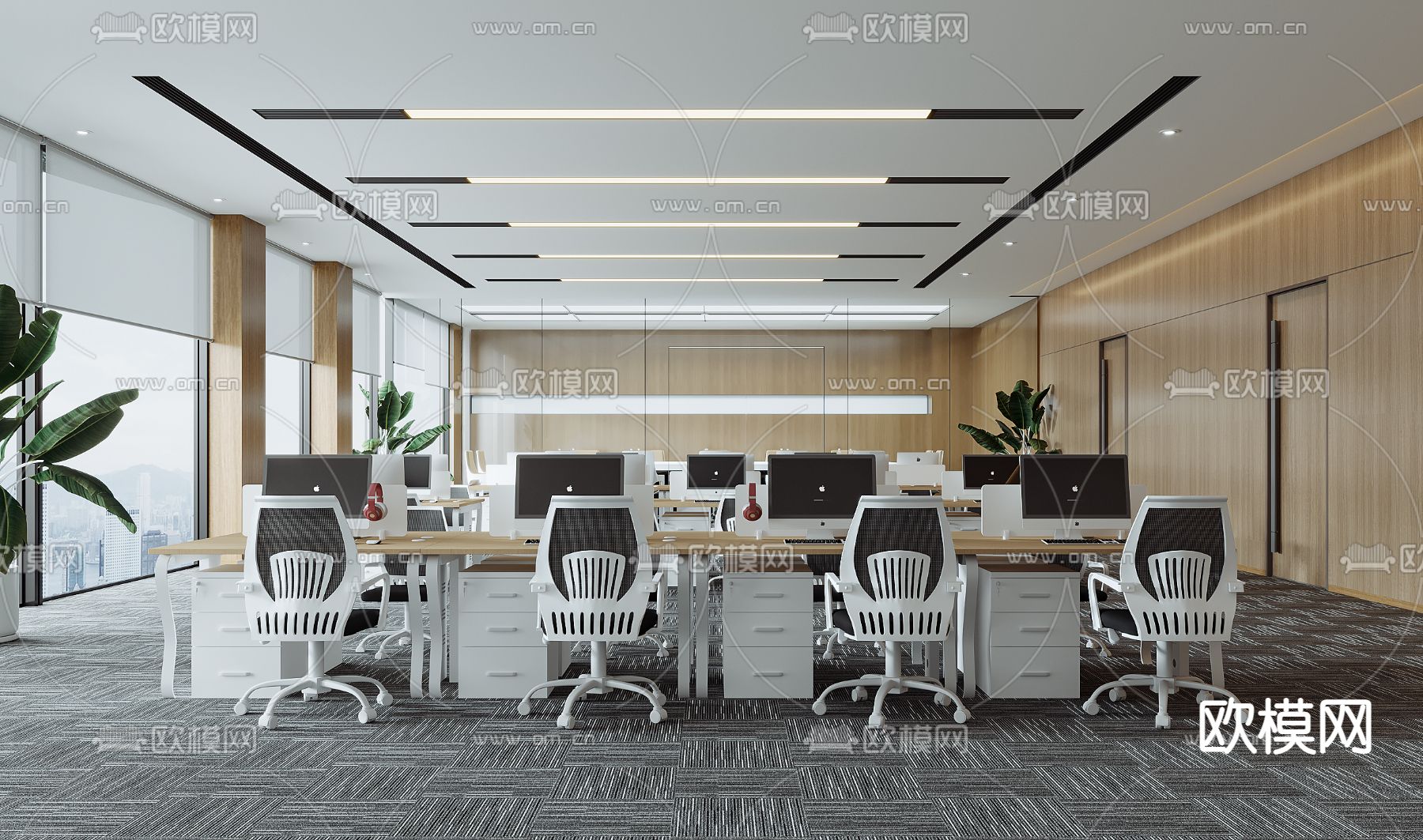 公共办公区 办公室su模型下载（渲染图1）