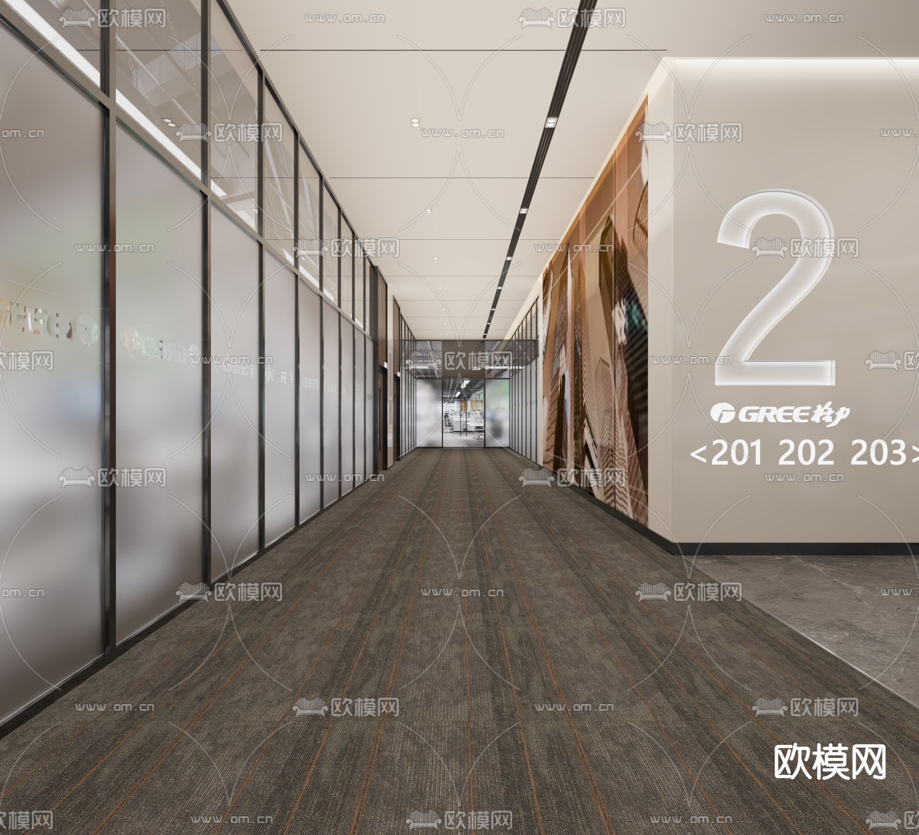 现代办公过道3d模型下载