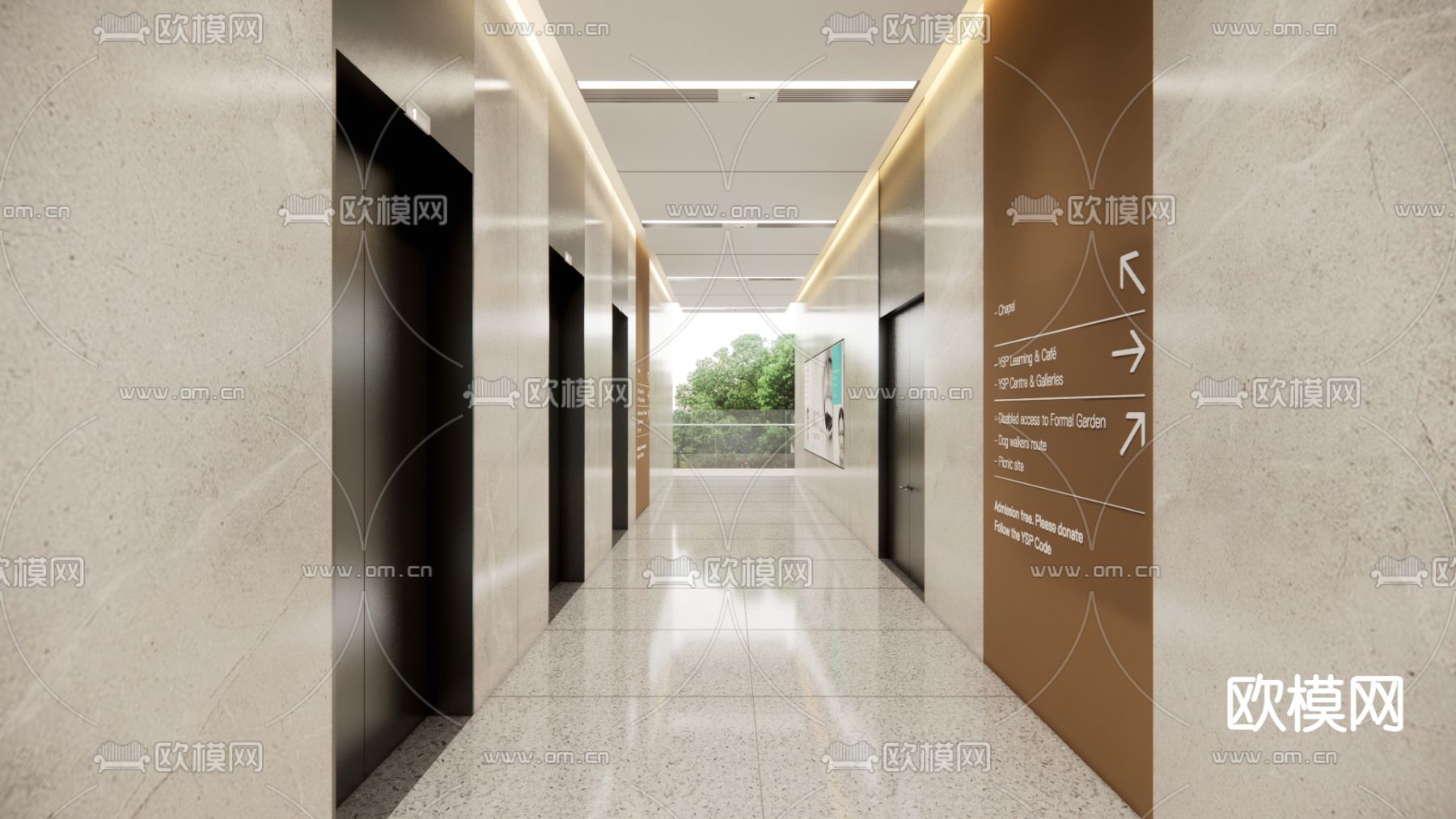 电梯厅su模型下载（渲染图1）