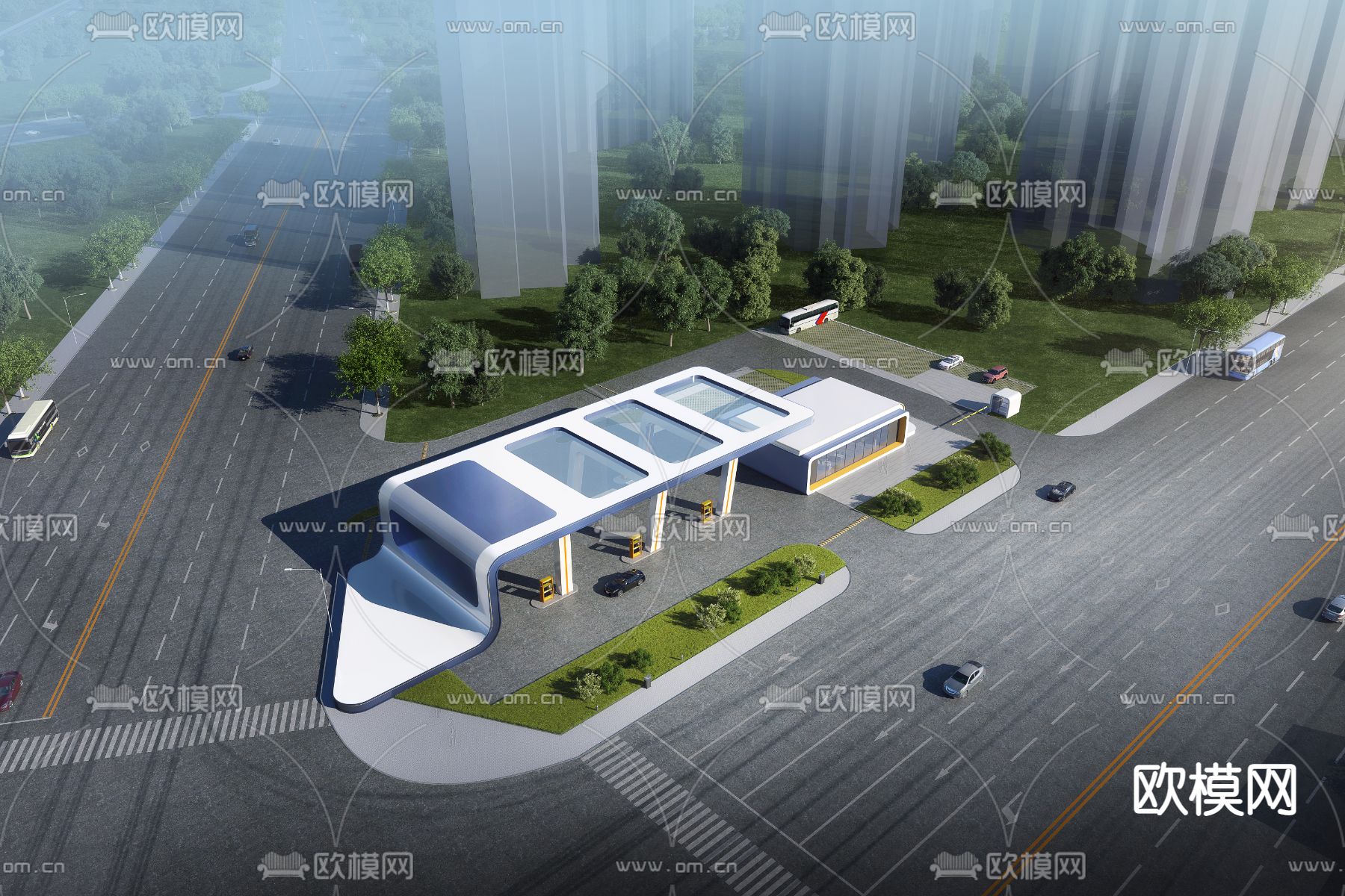 现代加油站3d模型下载