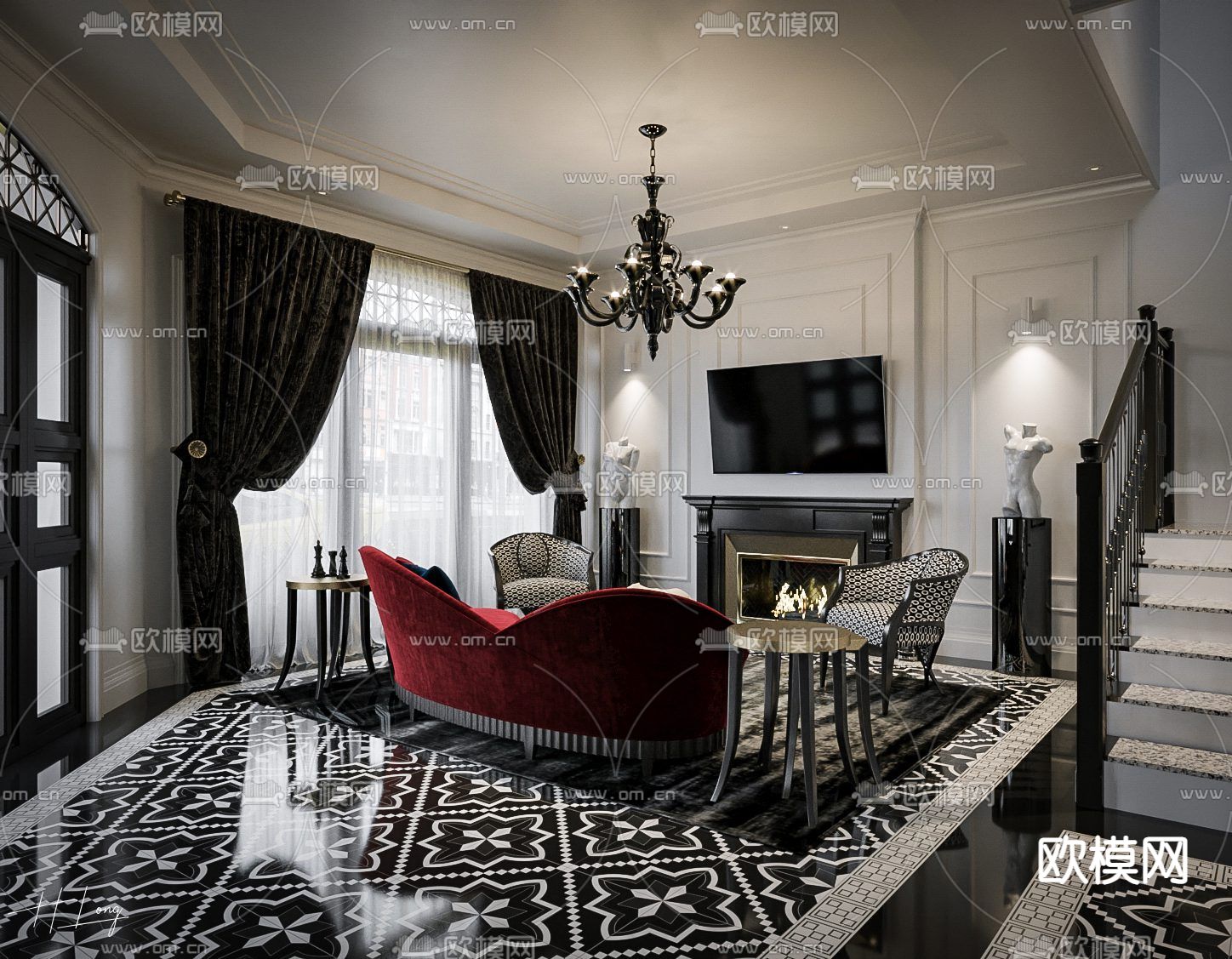 巴洛克客厅 餐厅3d模型下载（渲染图3）