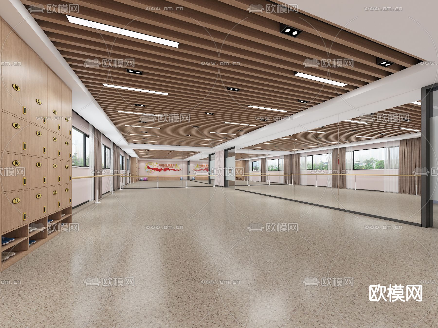 瑜伽舞蹈室 健身房3d模型下载（渲染图2）