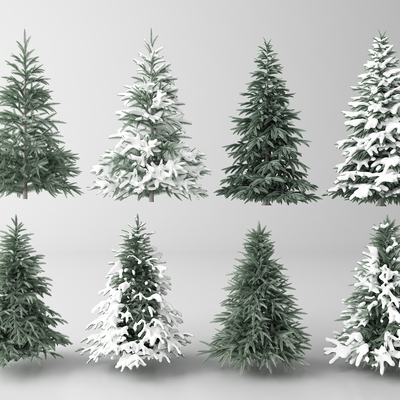  雪树 雪松 冬季树 松树su模型 