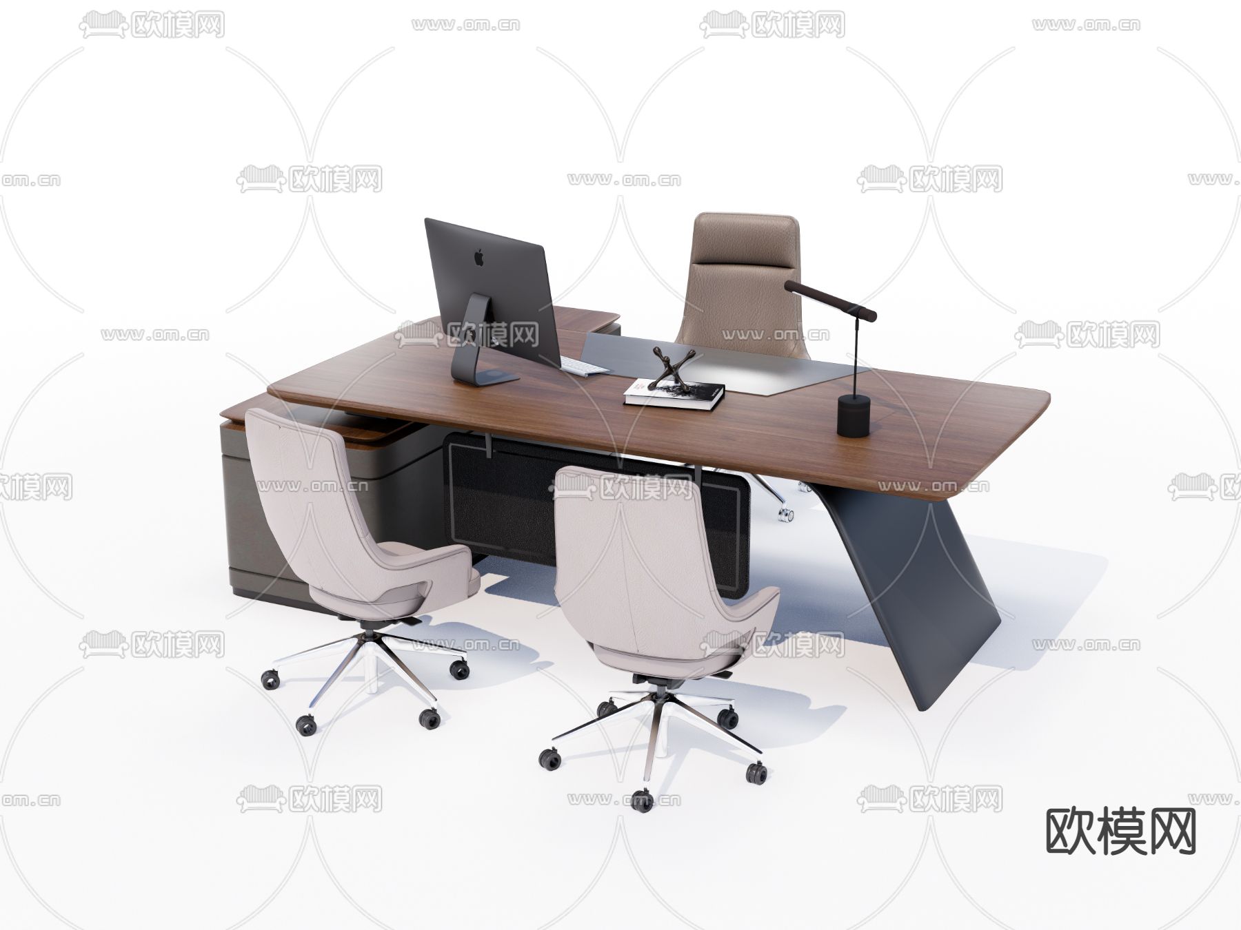 班台桌 大班台 办公桌椅su模型下载（渲染图2）
