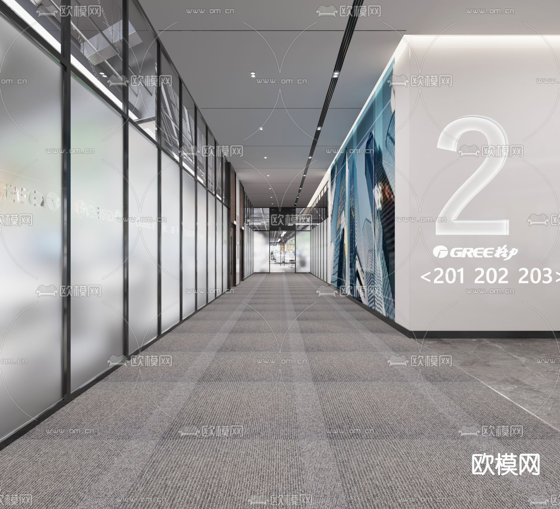 办公过道3d模型下载