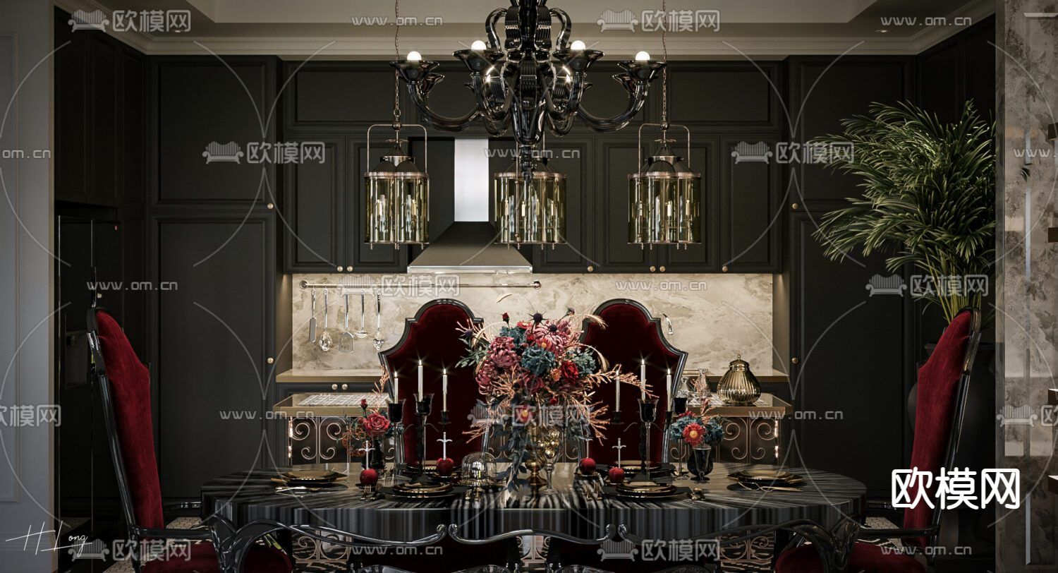 巴洛克客厅 餐厅3d模型下载（渲染图2）
