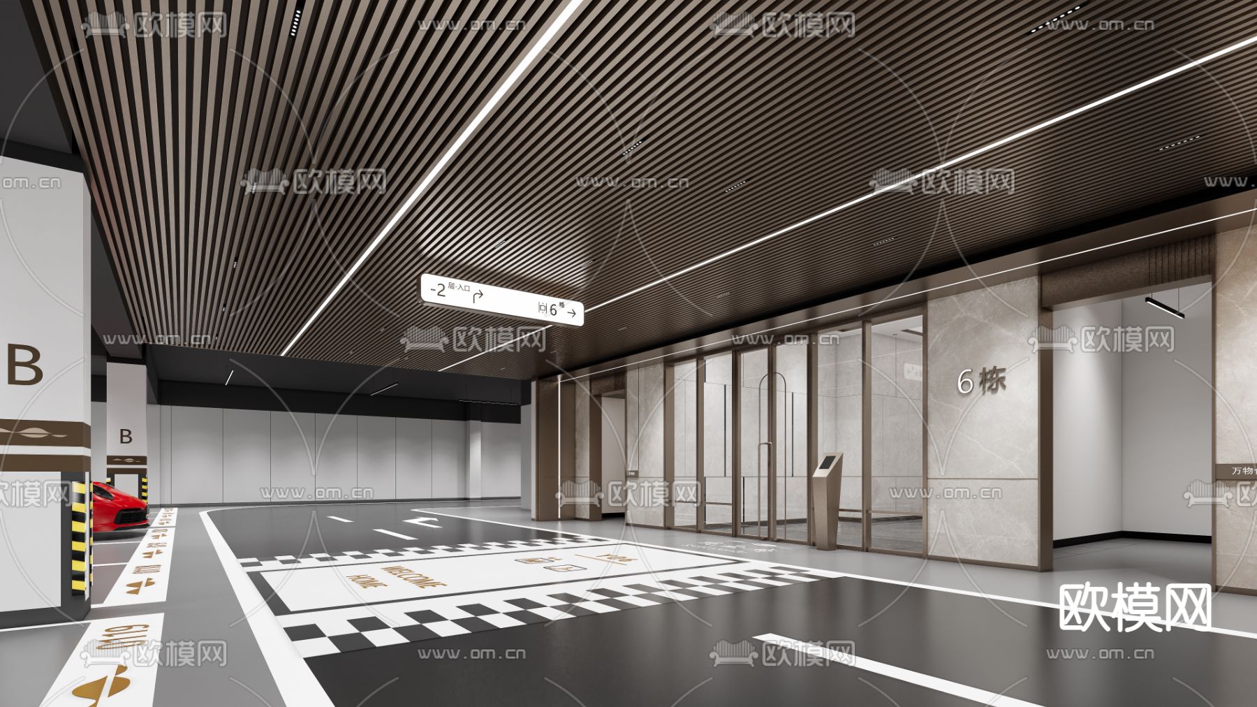 地下停车场su模型下载（渲染图1）