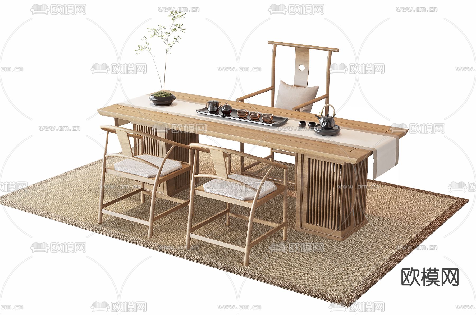 新中式茶桌 茶台3d模型