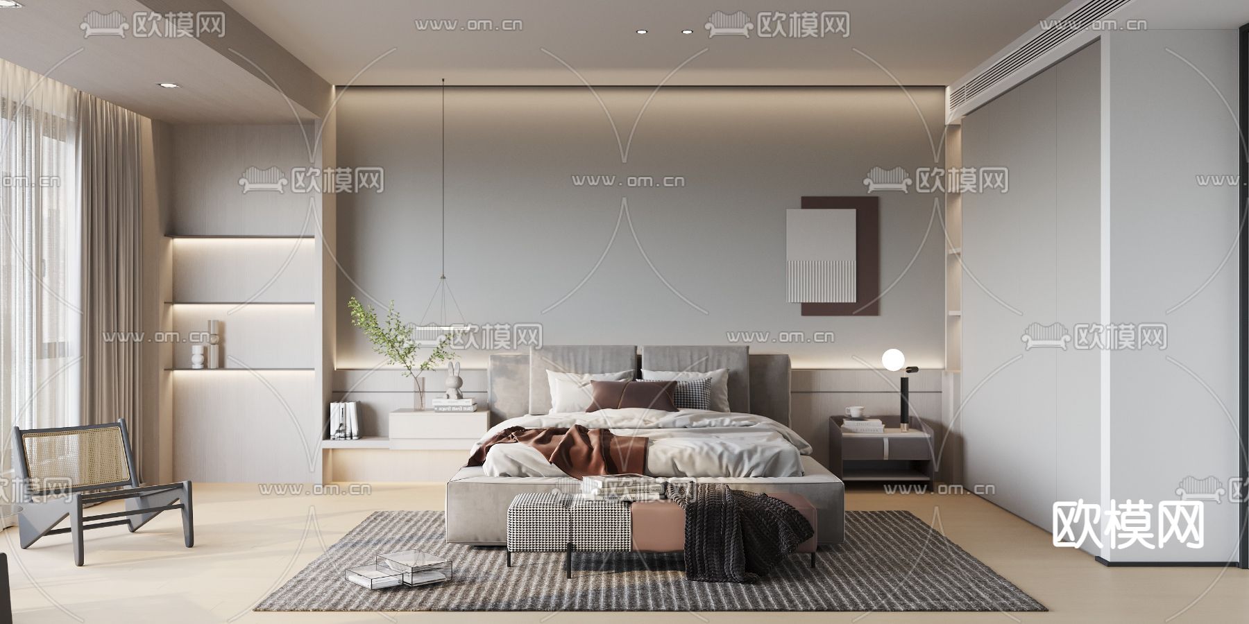 现代卧室 主人房3d模型下载（渲染图1）