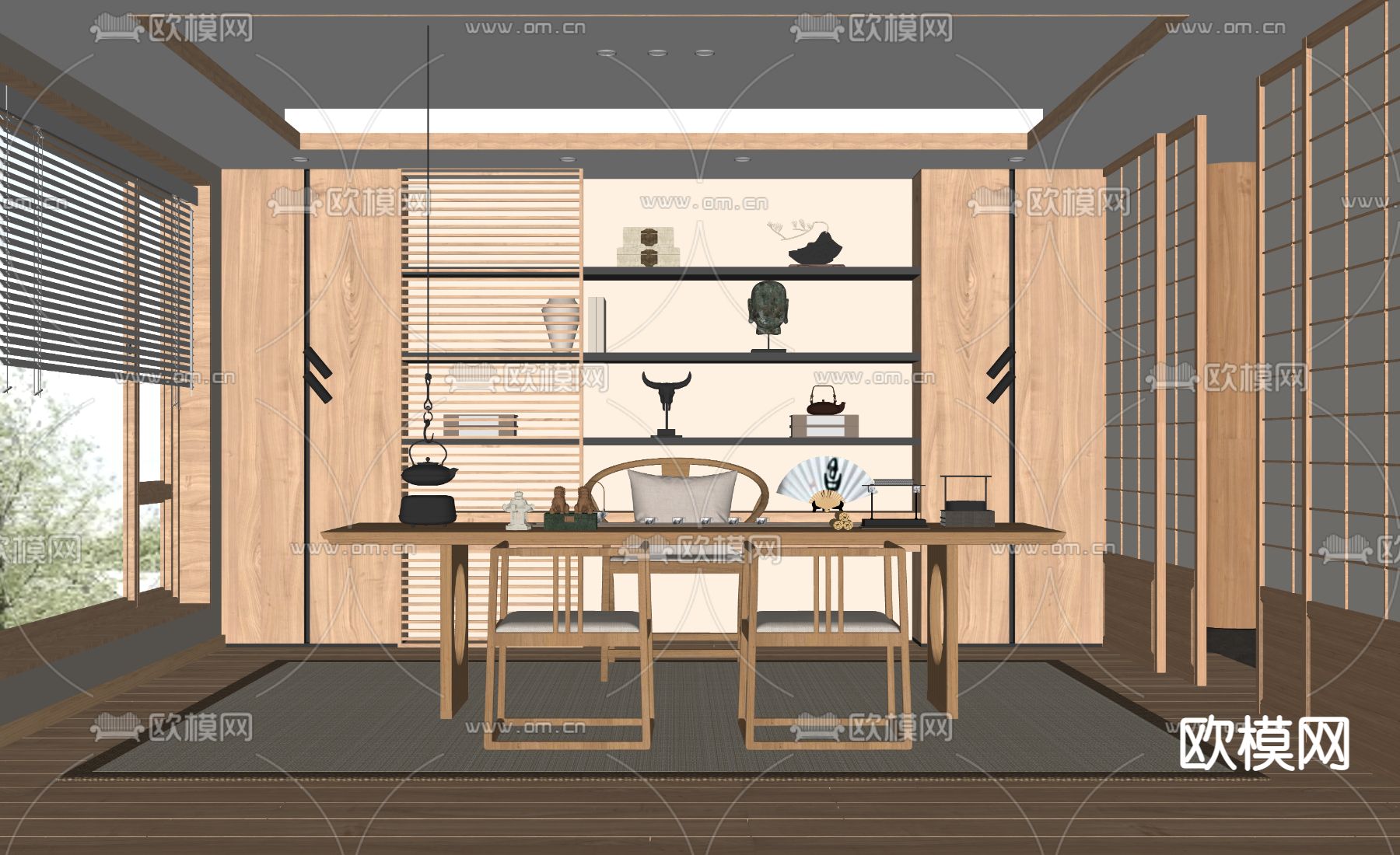 日式书房su模型下载（渲染图2）