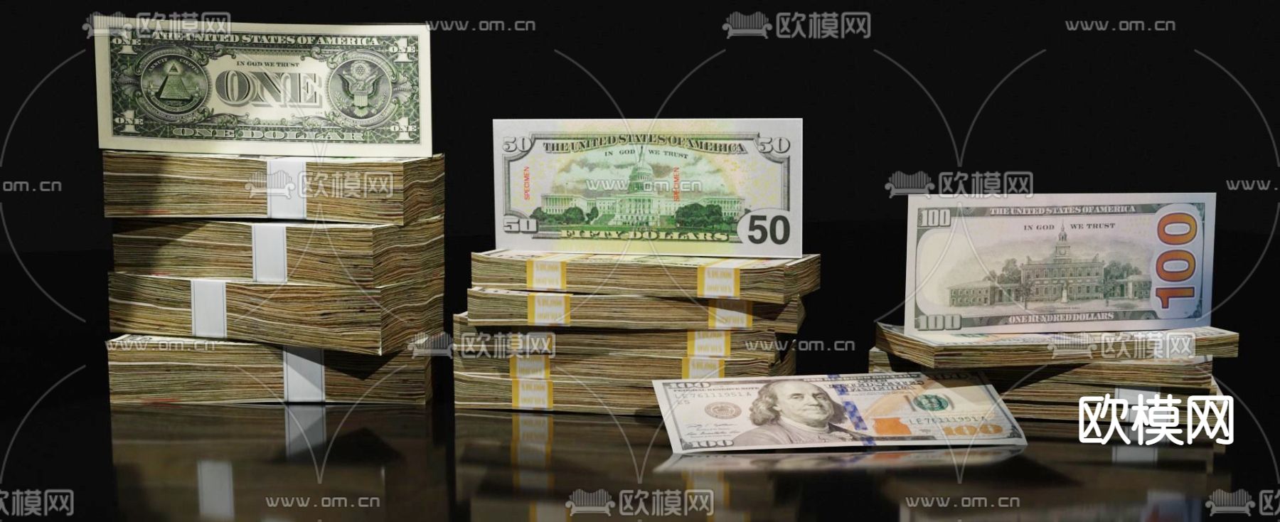 钱 纸币 钞票 美元3d模型下载（渲染图4）