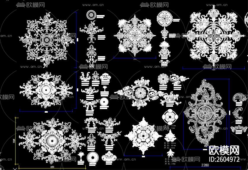 法式雕花顶花cad图库下载（渲染图7）