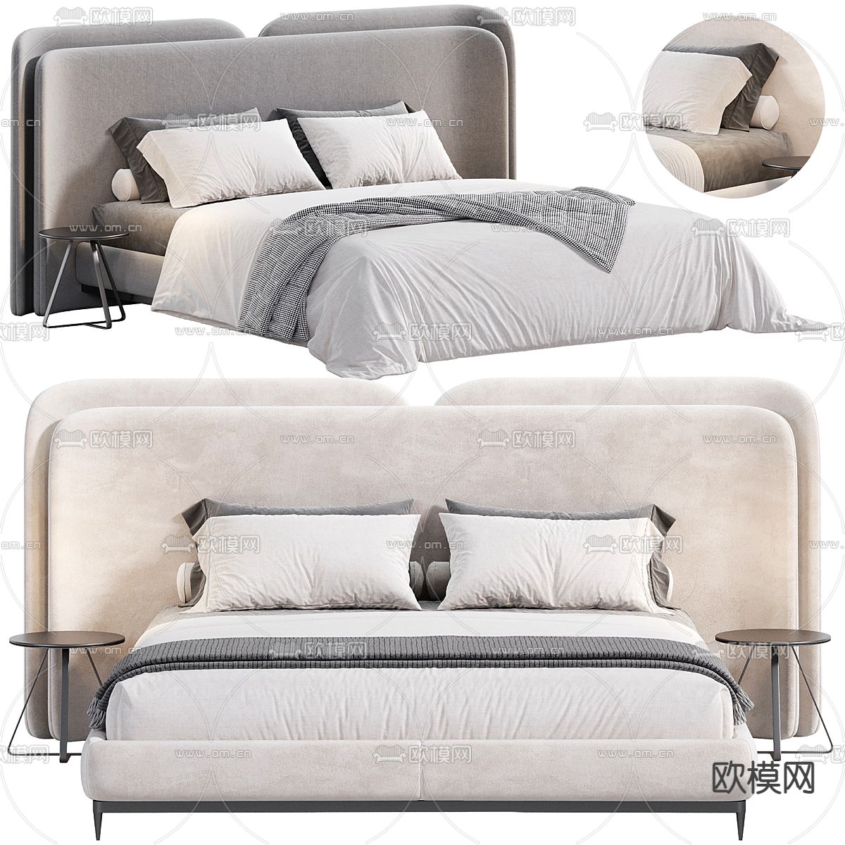 pertica 布艺双人床3d模型下载（渲染图1）