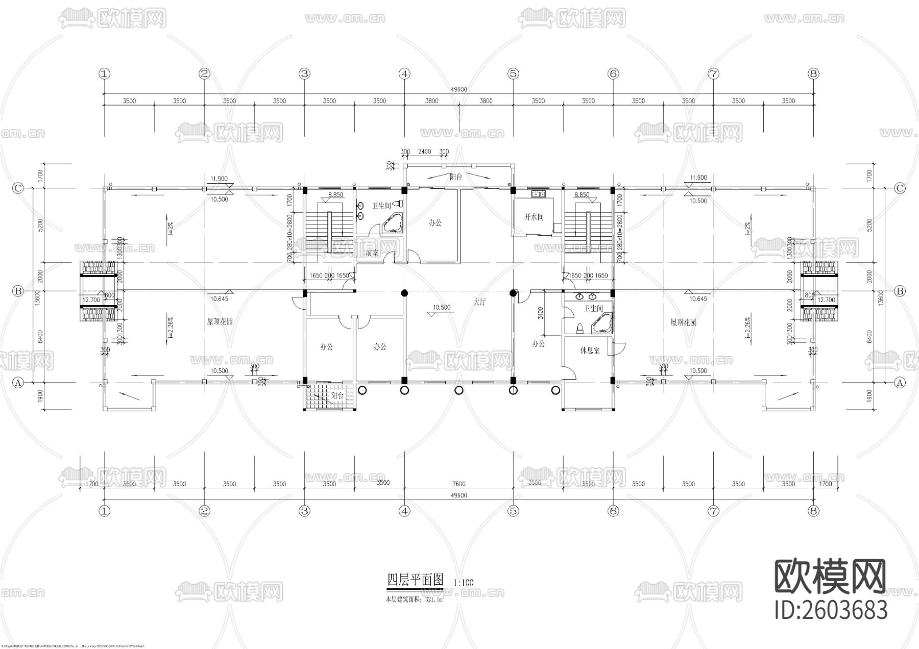 欧式厂区办公楼cad施工图下载（渲染图5）