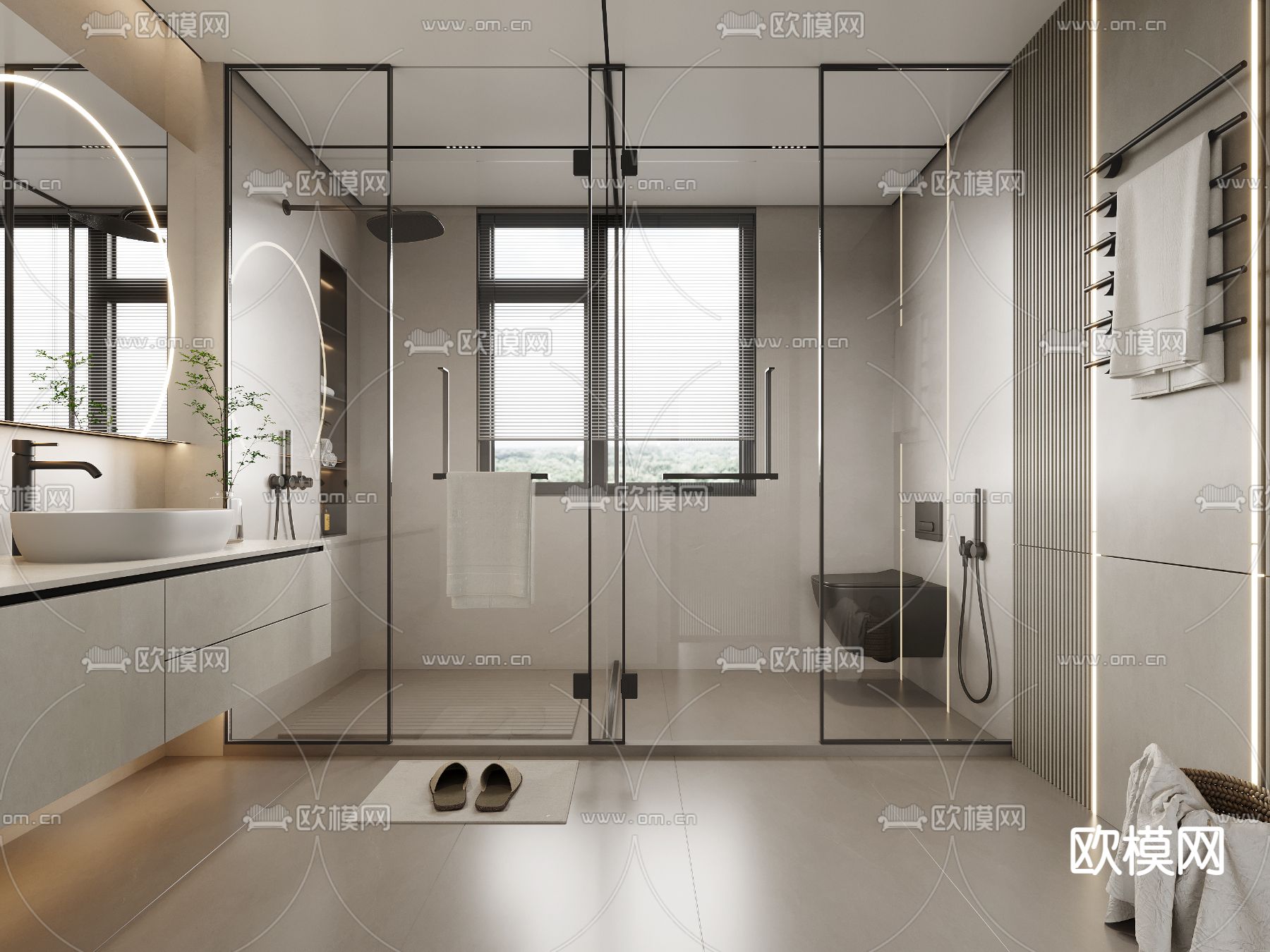 奶油风卫生间 洗手间 浴室3d模型下载