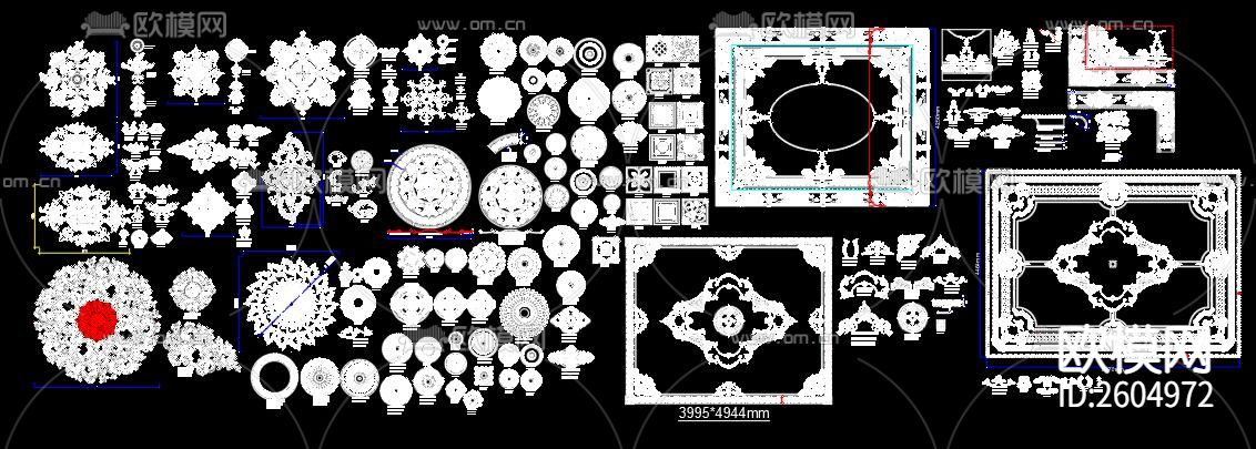 法式雕花顶花cad图库下载（渲染图1）