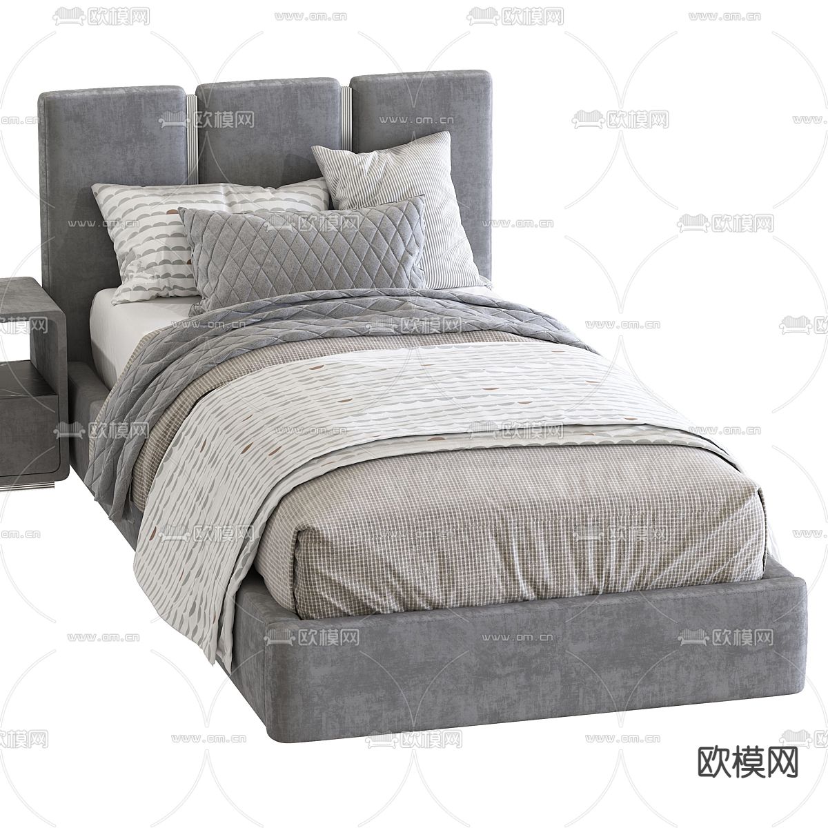 现代单人床 儿童床3d模型下载（渲染图2）