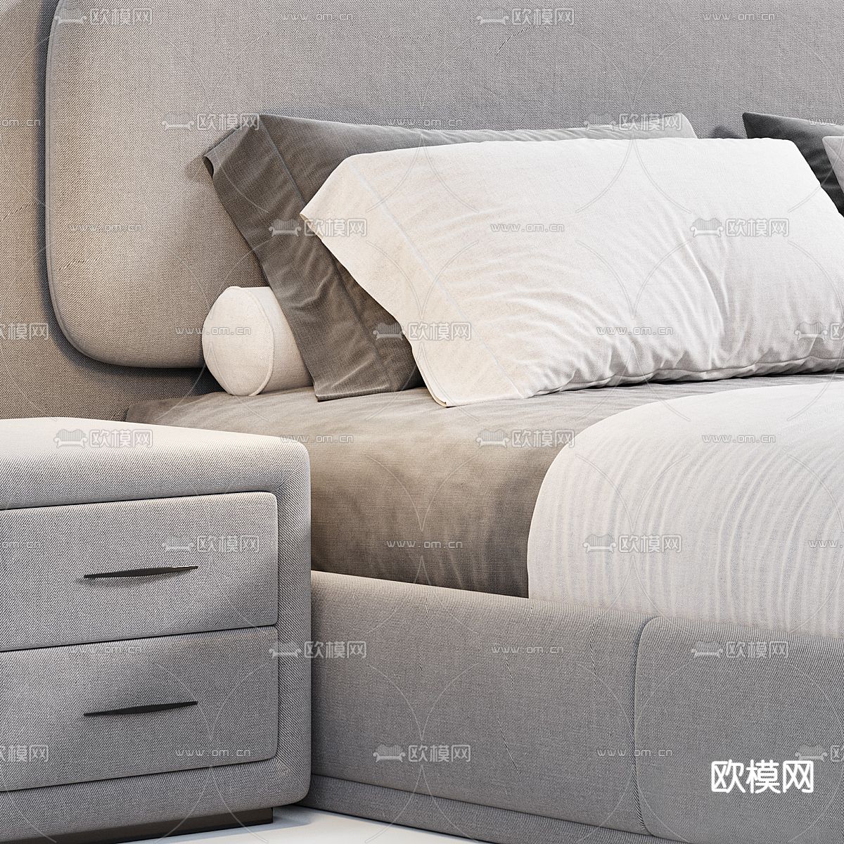 MISSANA  布艺双人床3d模型下载（渲染图3）