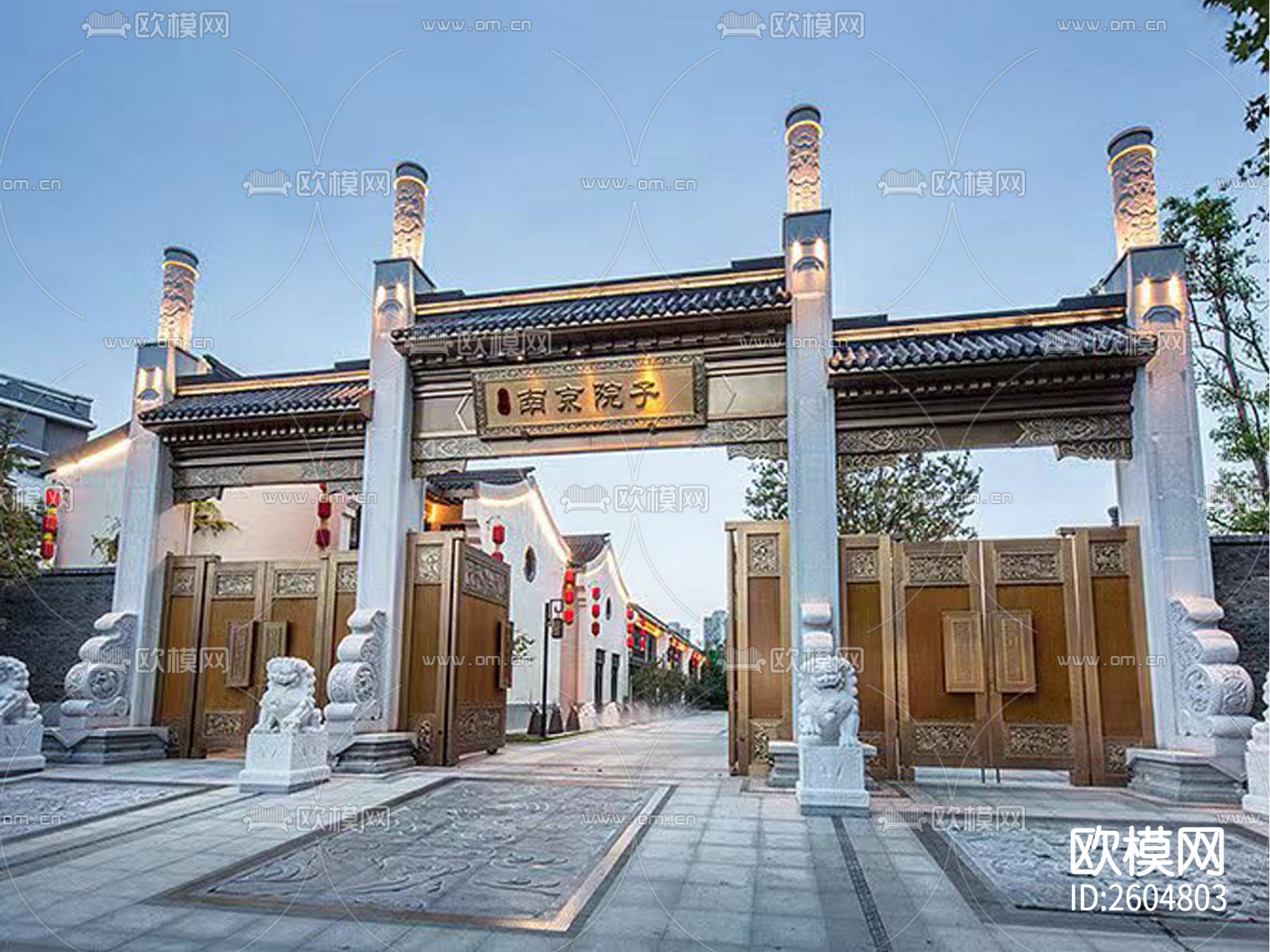 新中式南京院子牌坊节点大样下载（渲染图2）