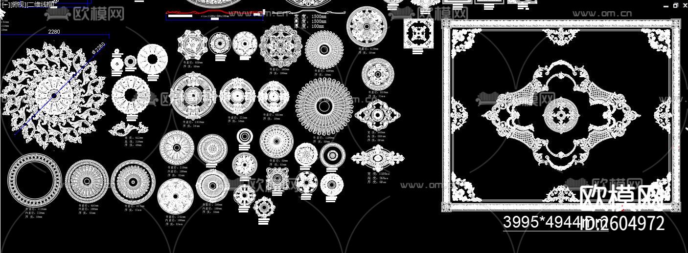法式雕花顶花cad图库下载（渲染图2）