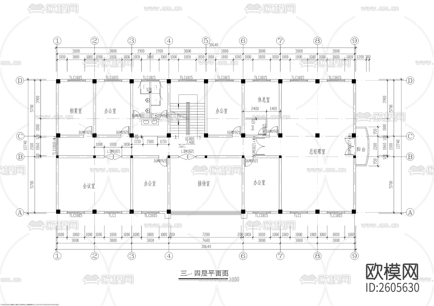 四层办公楼全套建筑CAD施工图下载（渲染图3）