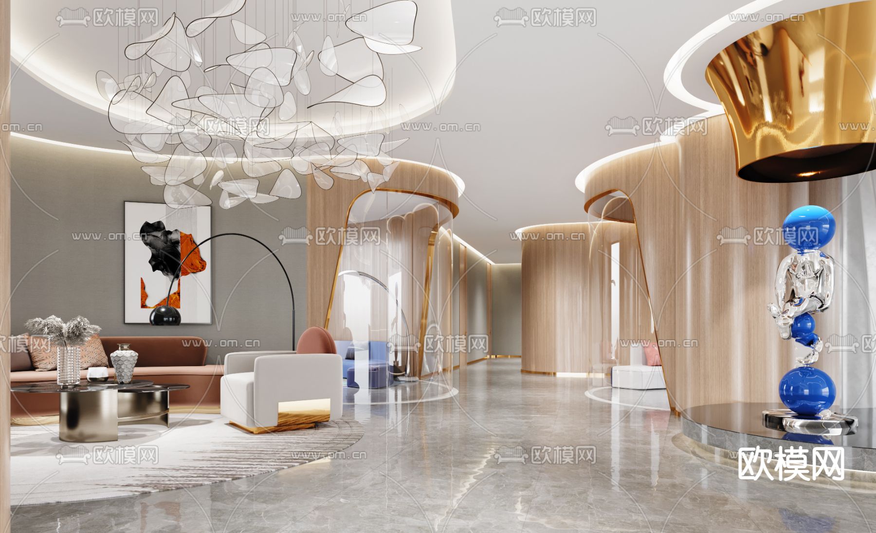 轻奢前台 美容院大厅3d模型下载（渲染图2）