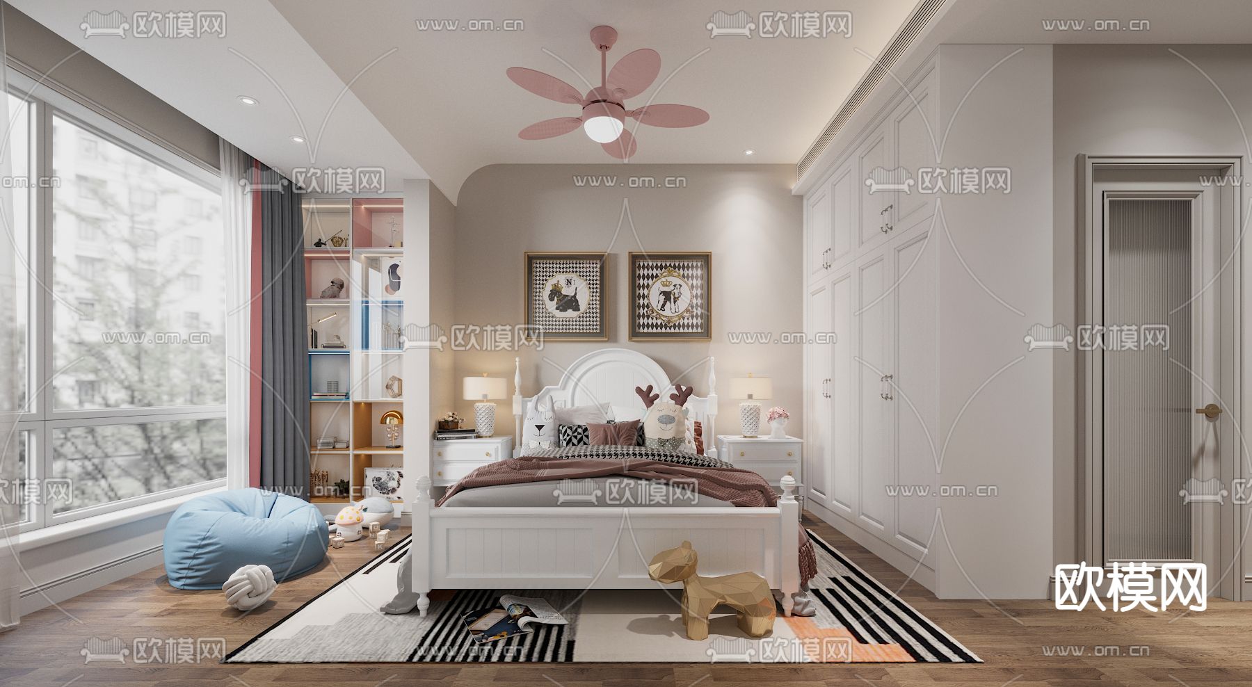美式儿童房 女孩房 小孩房3d模型下载