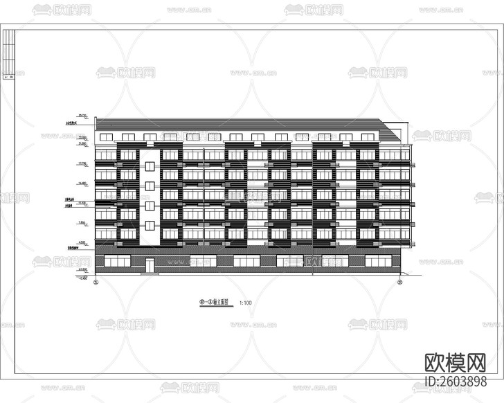 多層宿舍建筑cad施工圖下載(渲染圖6)