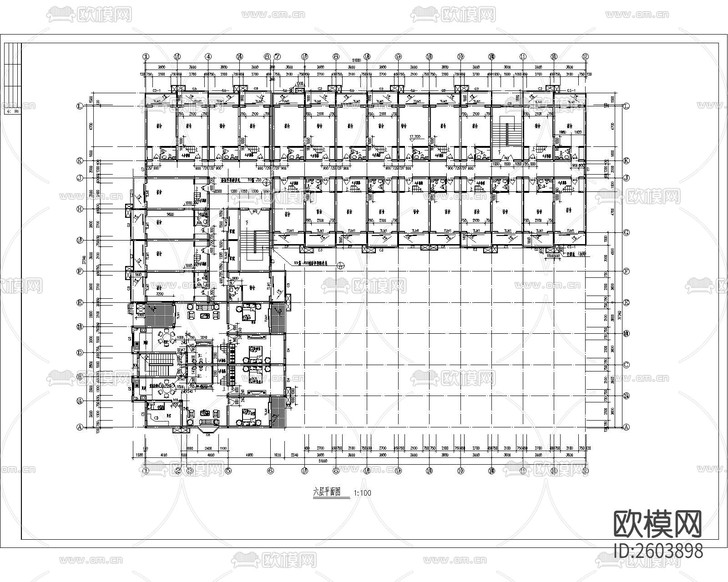 多層宿舍建筑cad施工圖下載(渲染圖1)