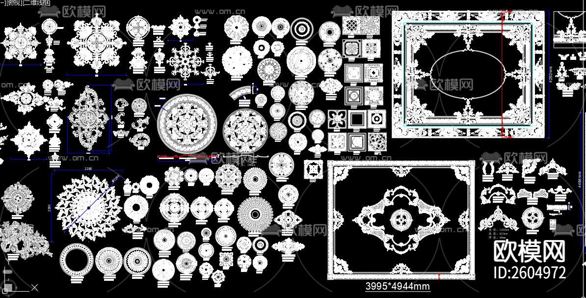 法式雕花顶花cad图库下载（渲染图5）