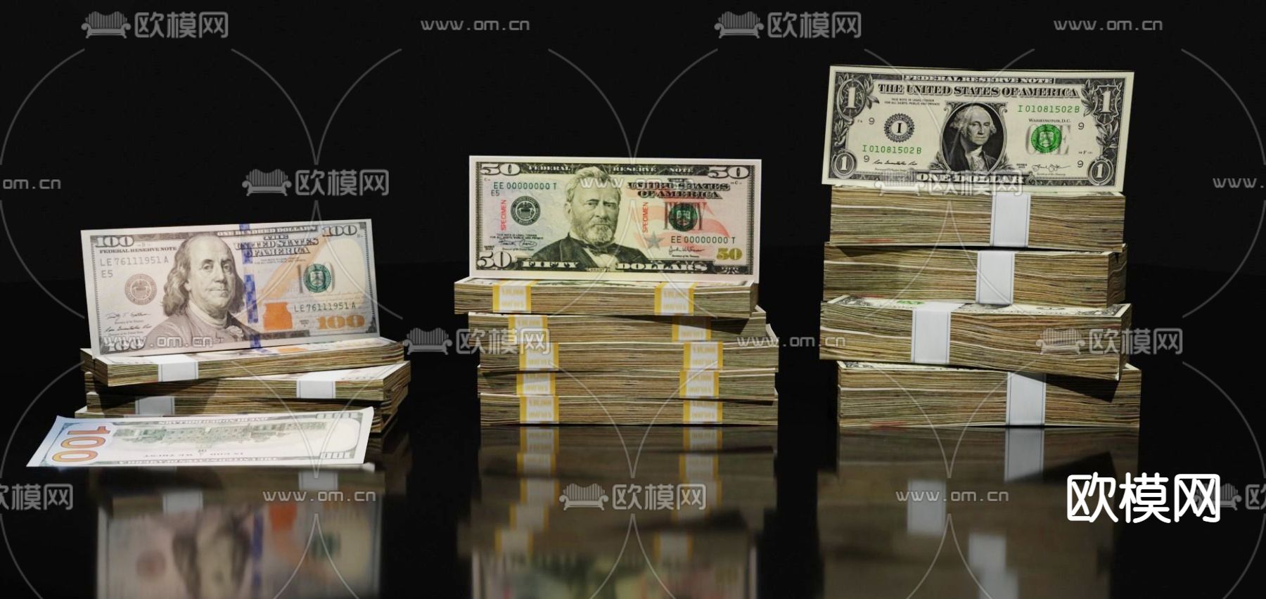 钱 纸币 钞票 美元3d模型下载（渲染图5）