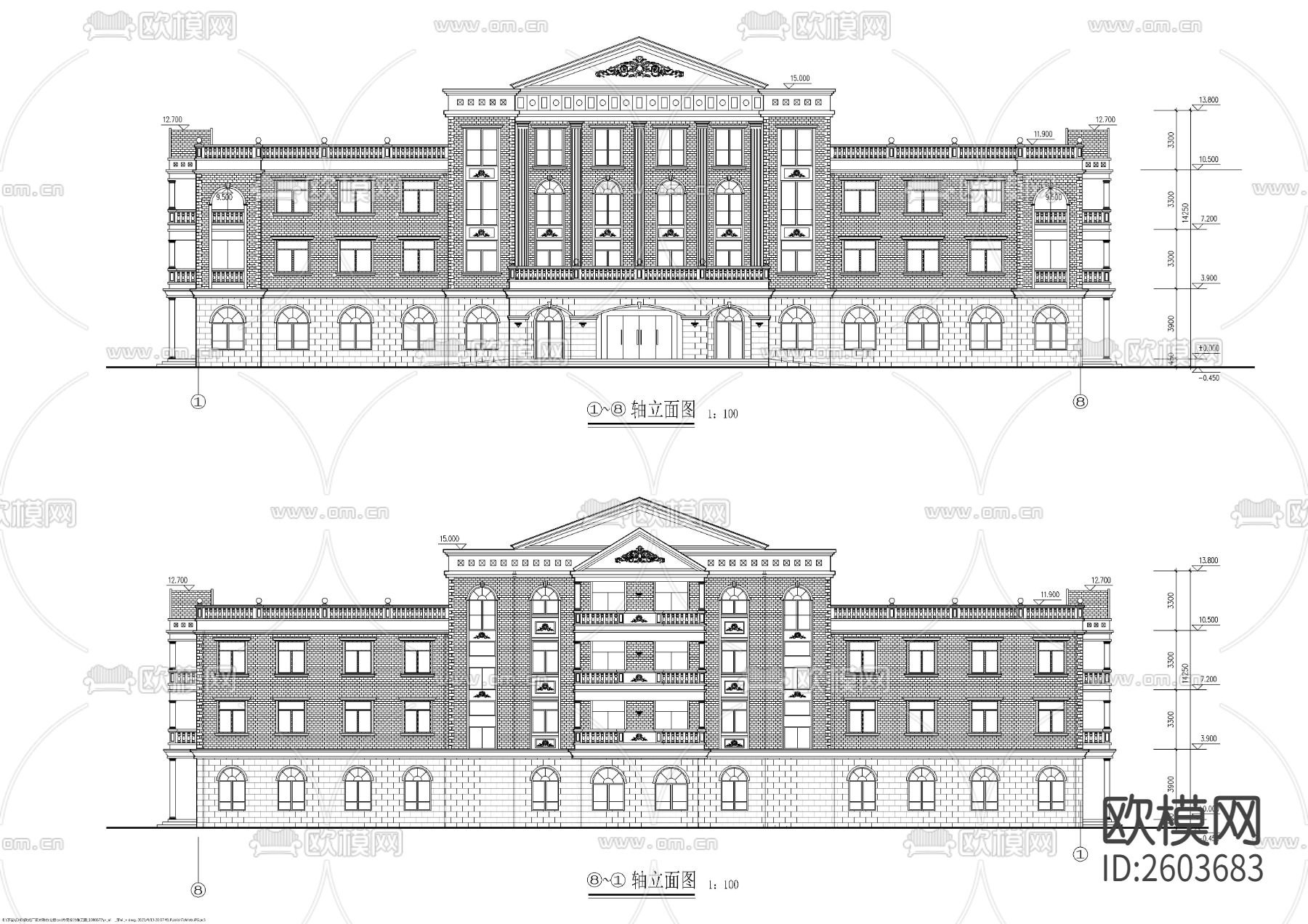欧式厂区办公楼cad施工图下载（渲染图3）