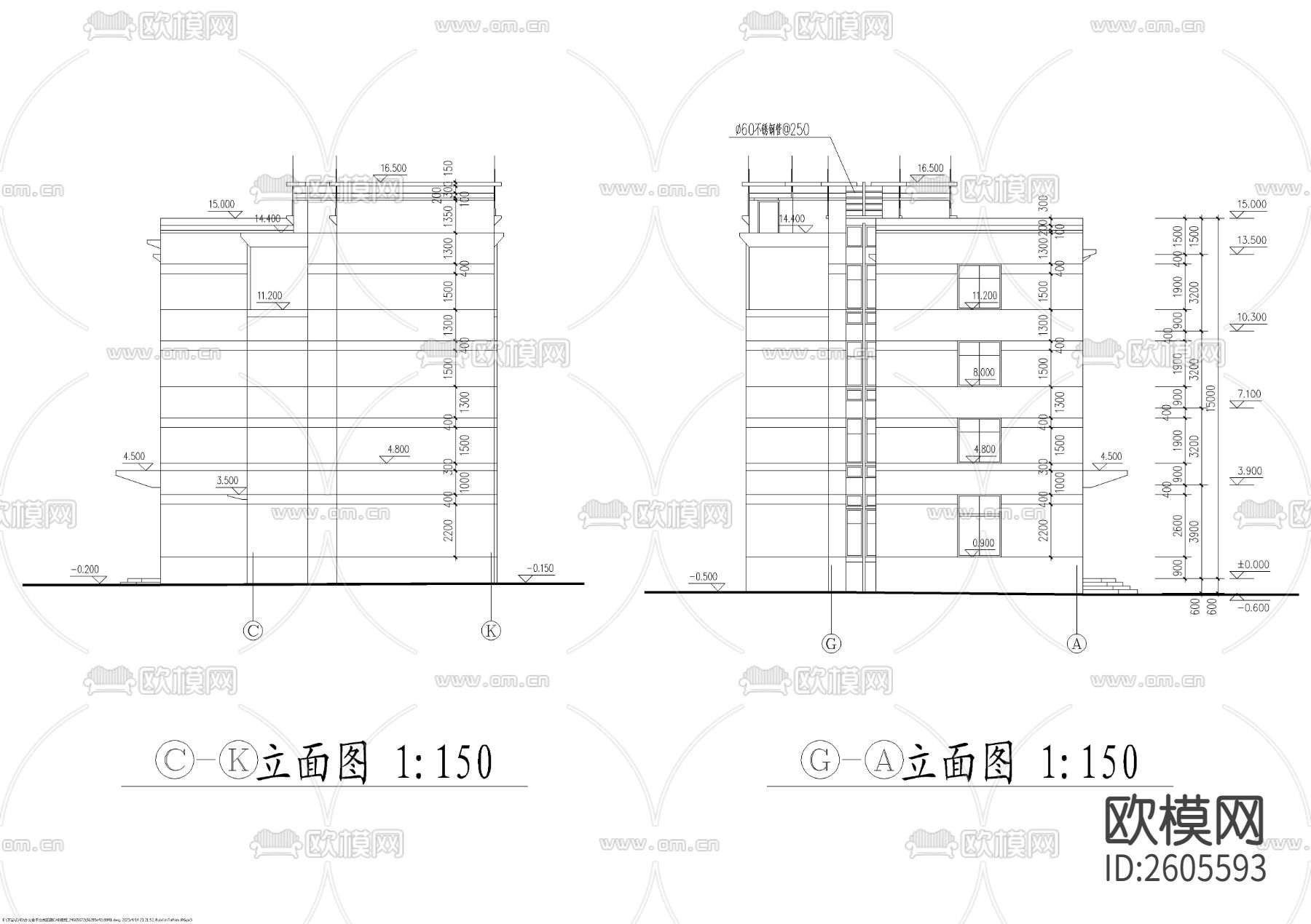 办公楼宿舍楼CAD施工图下载（渲染图7）