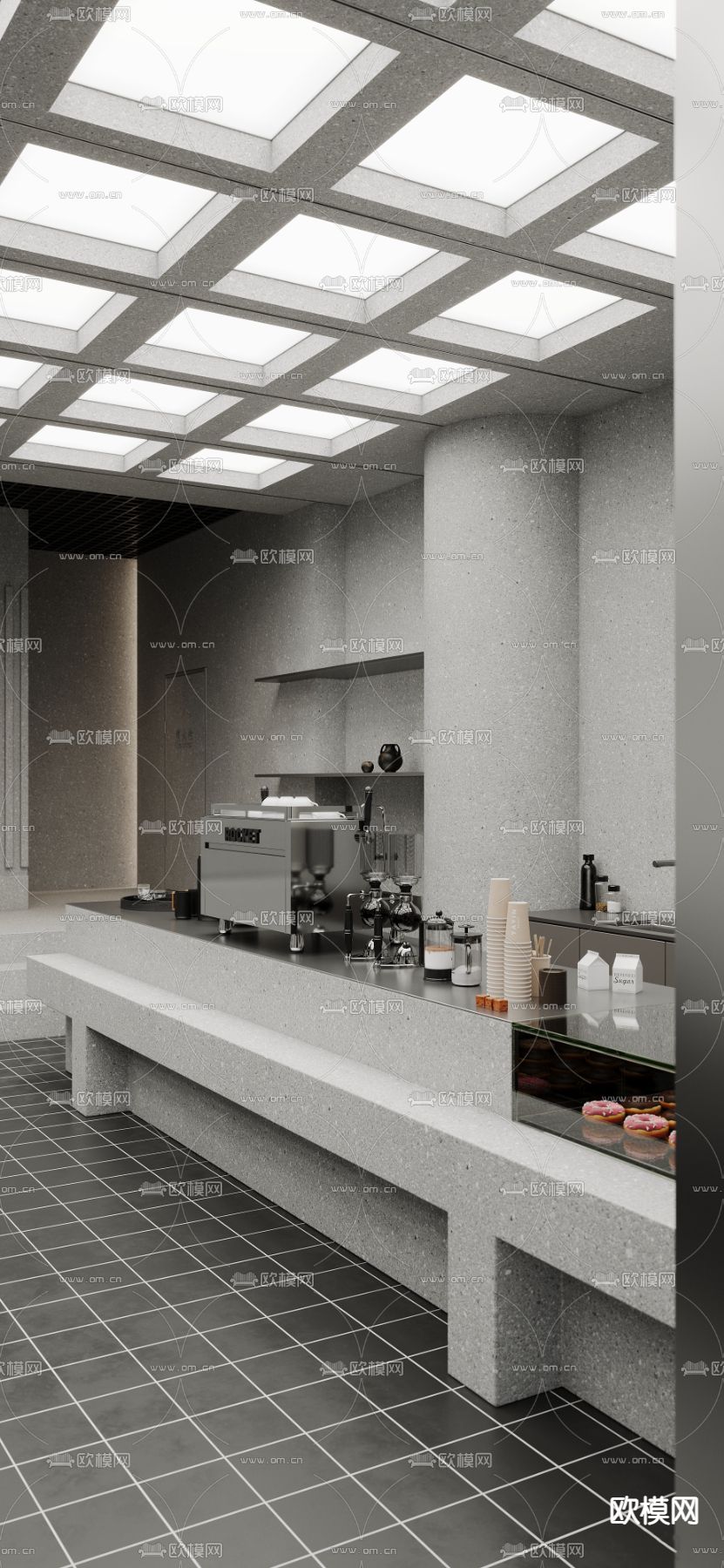 高级灰咖啡厅3d模型下载（渲染图5）