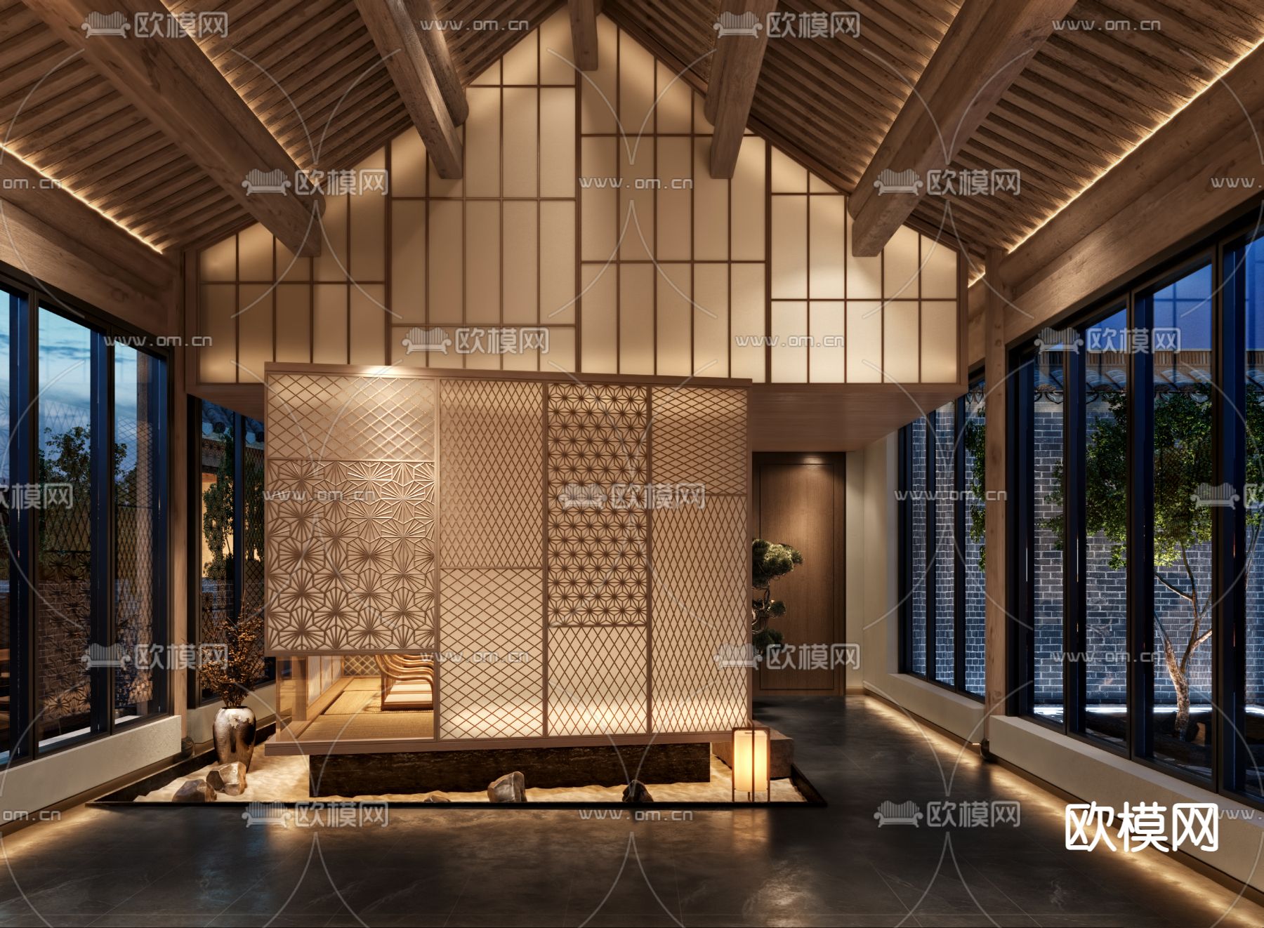 日式酒店门厅su模型下载（渲染图1）