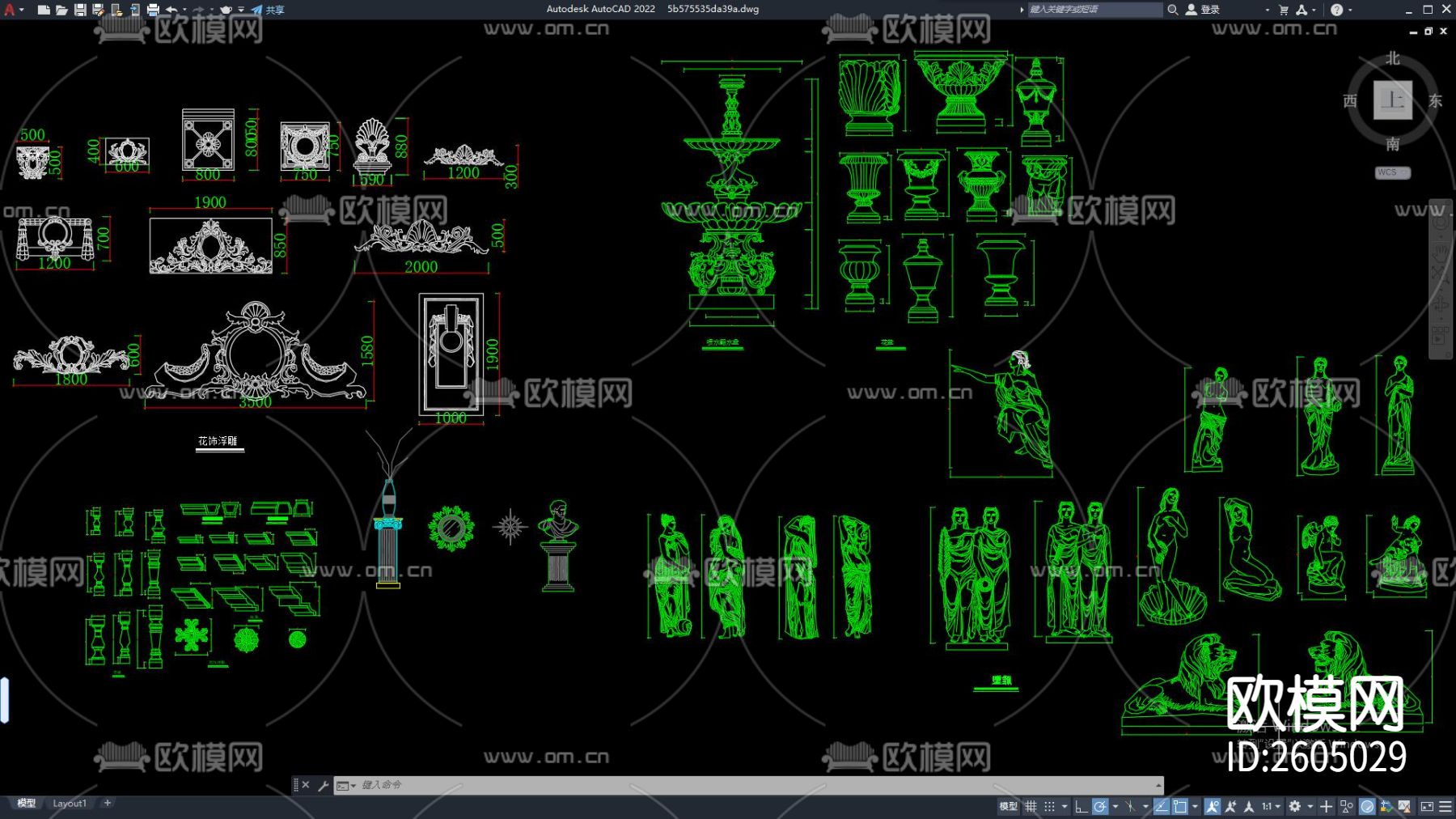 雕花元素cad图库下载