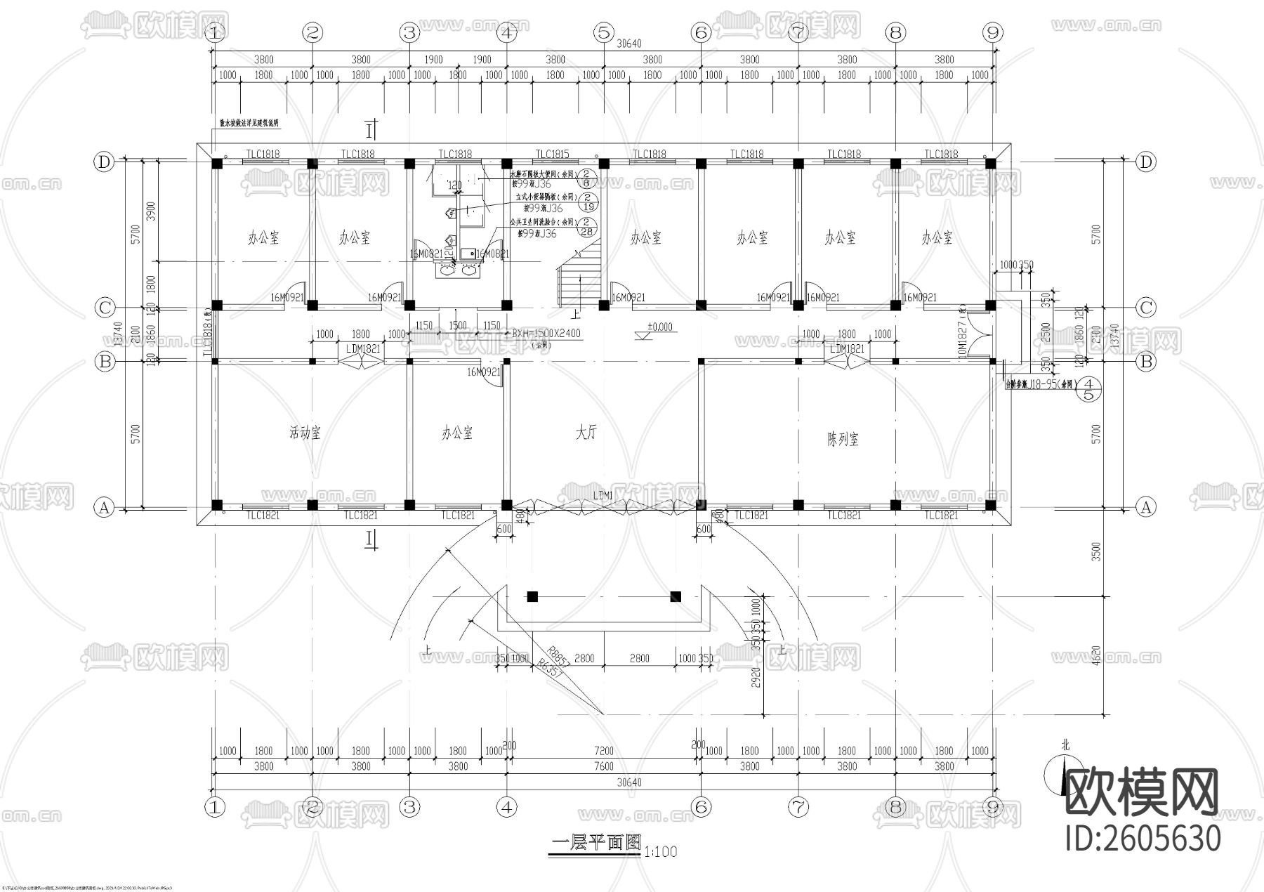 四层办公楼全套建筑CAD施工图下载（渲染图2）