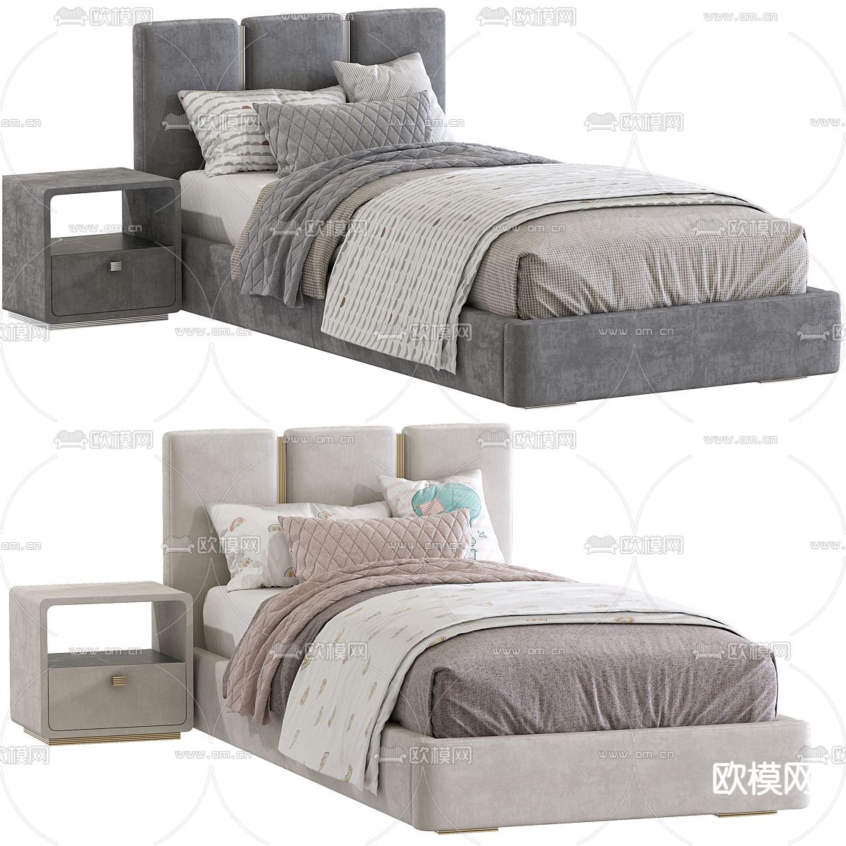 现代单人床 儿童床3d模型下载（渲染图1）