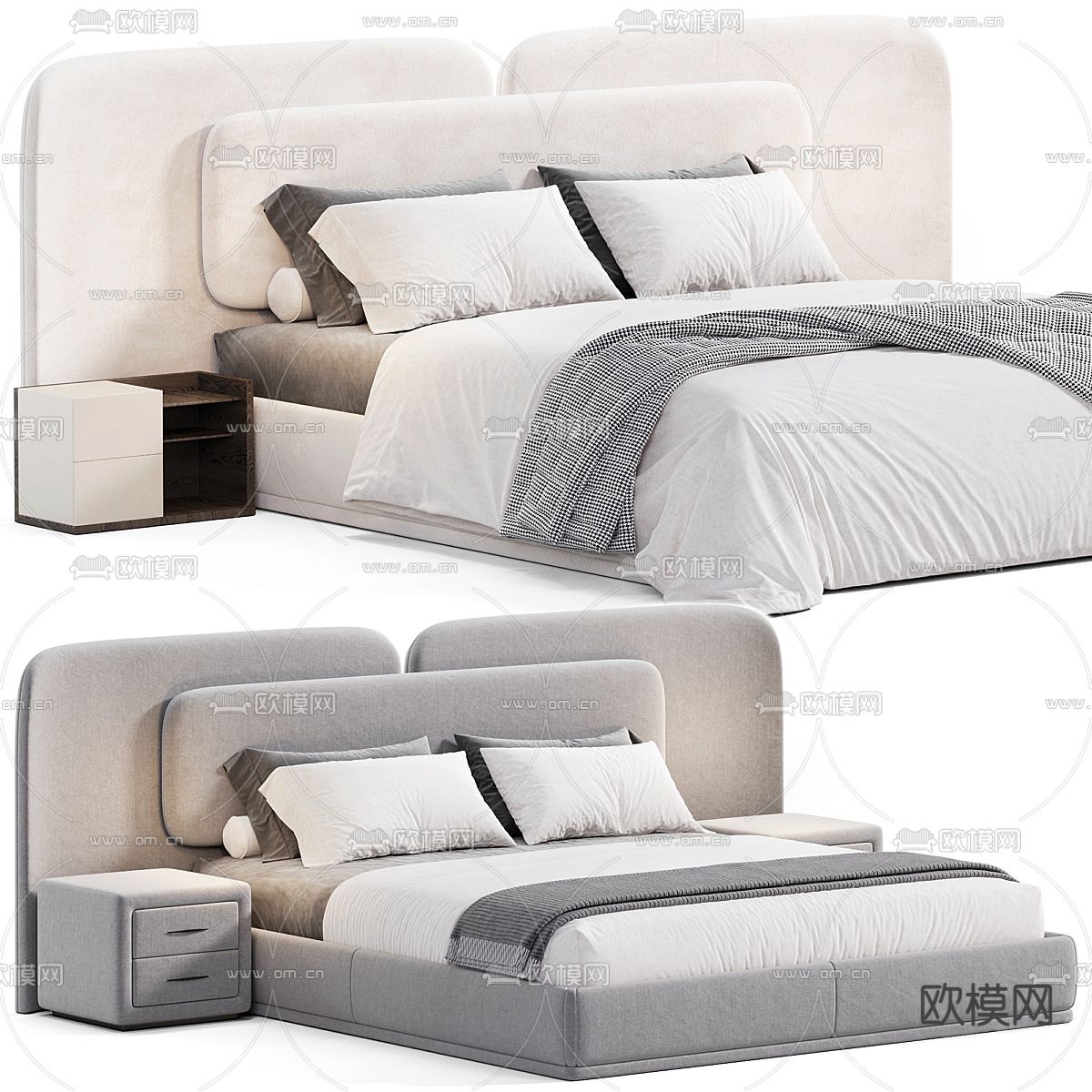 MISSANA  布艺双人床3d模型下载（渲染图1）