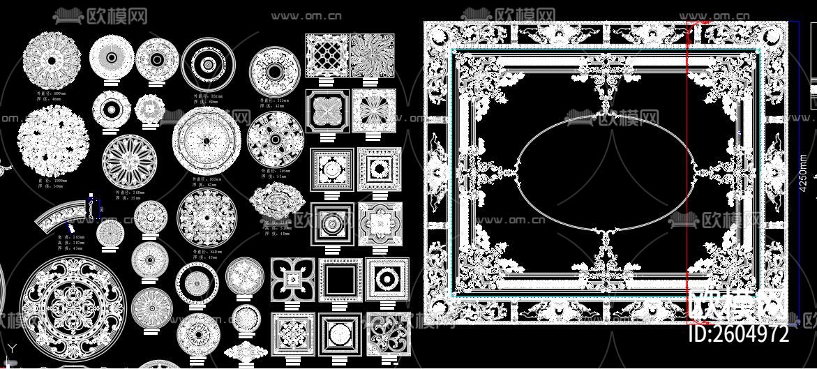 法式雕花顶花cad图库下载（渲染图3）