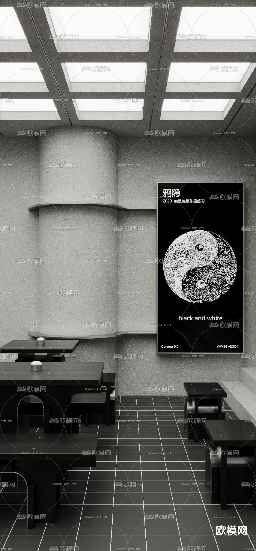 高级灰咖啡厅3d模型下载（渲染图3）