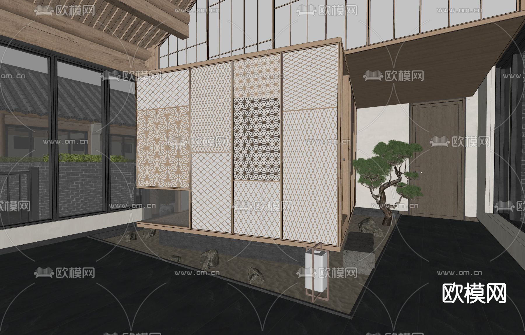 日式酒店门厅su模型下载（渲染图3）