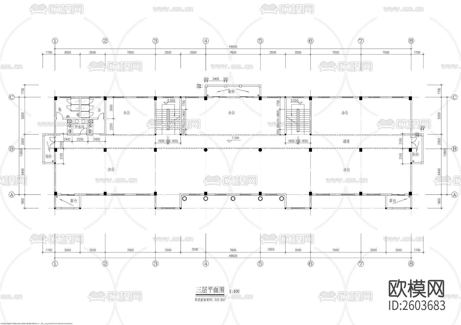 欧式厂区办公楼cad施工图下载（渲染图4）