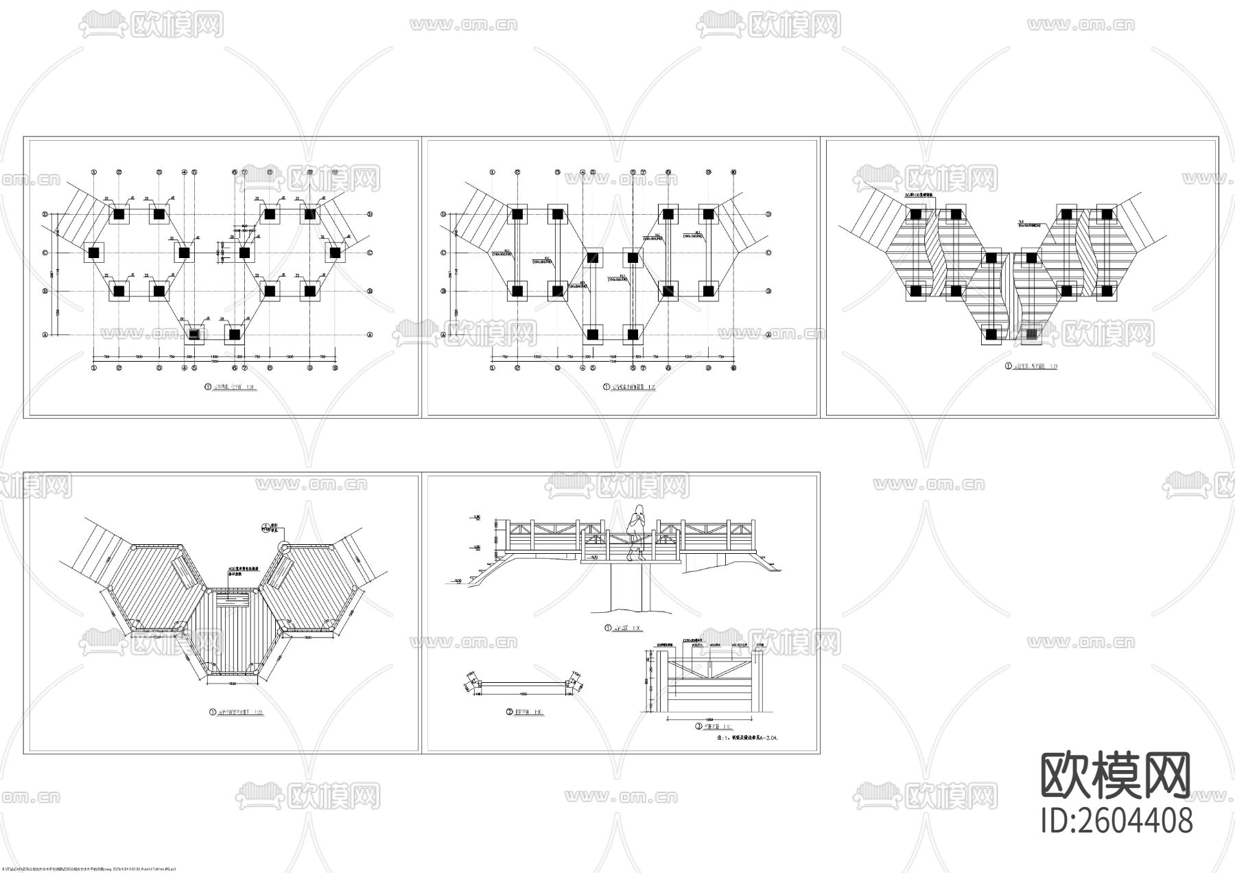 五角边组合亲水木平台节点大样下载（渲染图2）