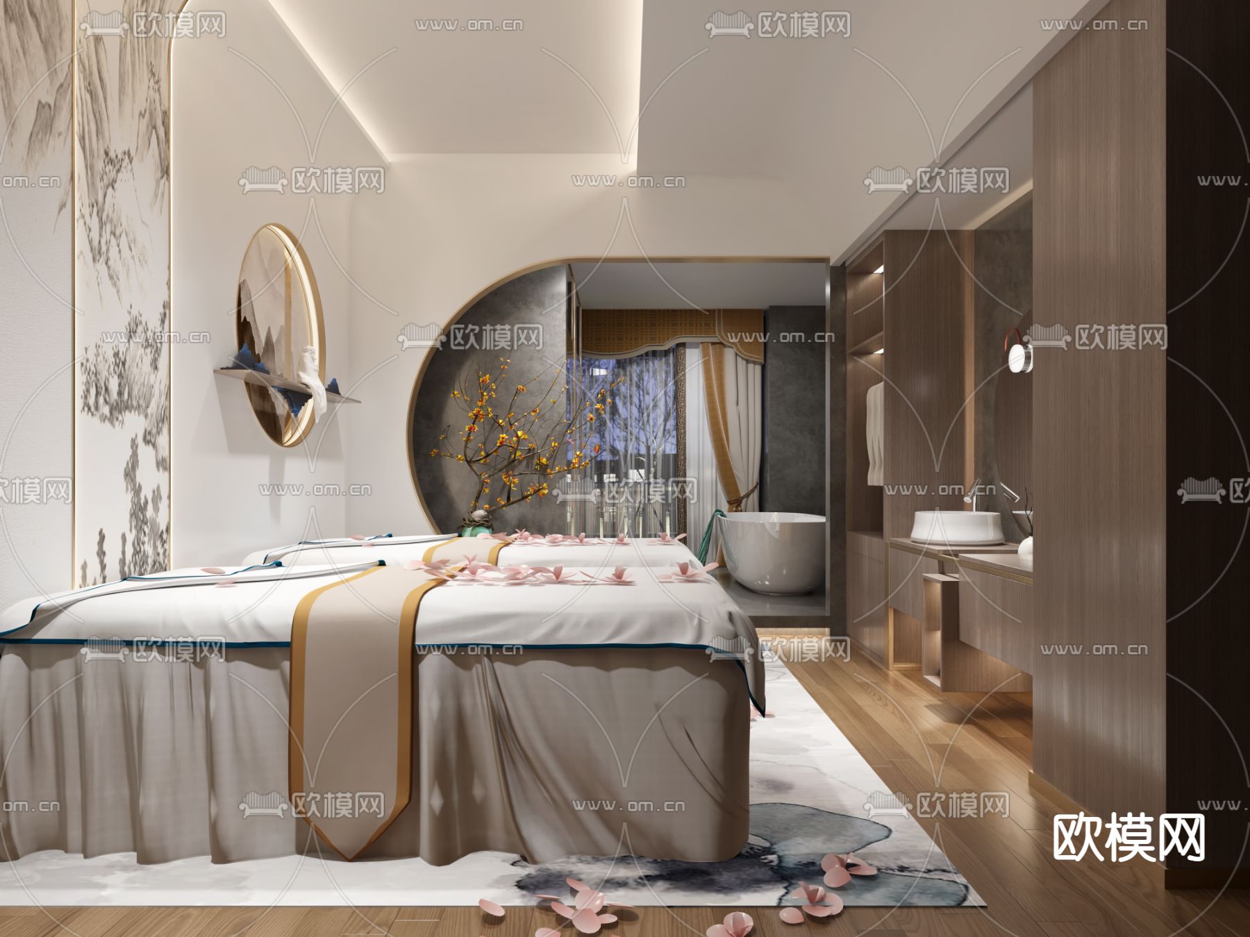 新中式SPA 护理房3d模型下载