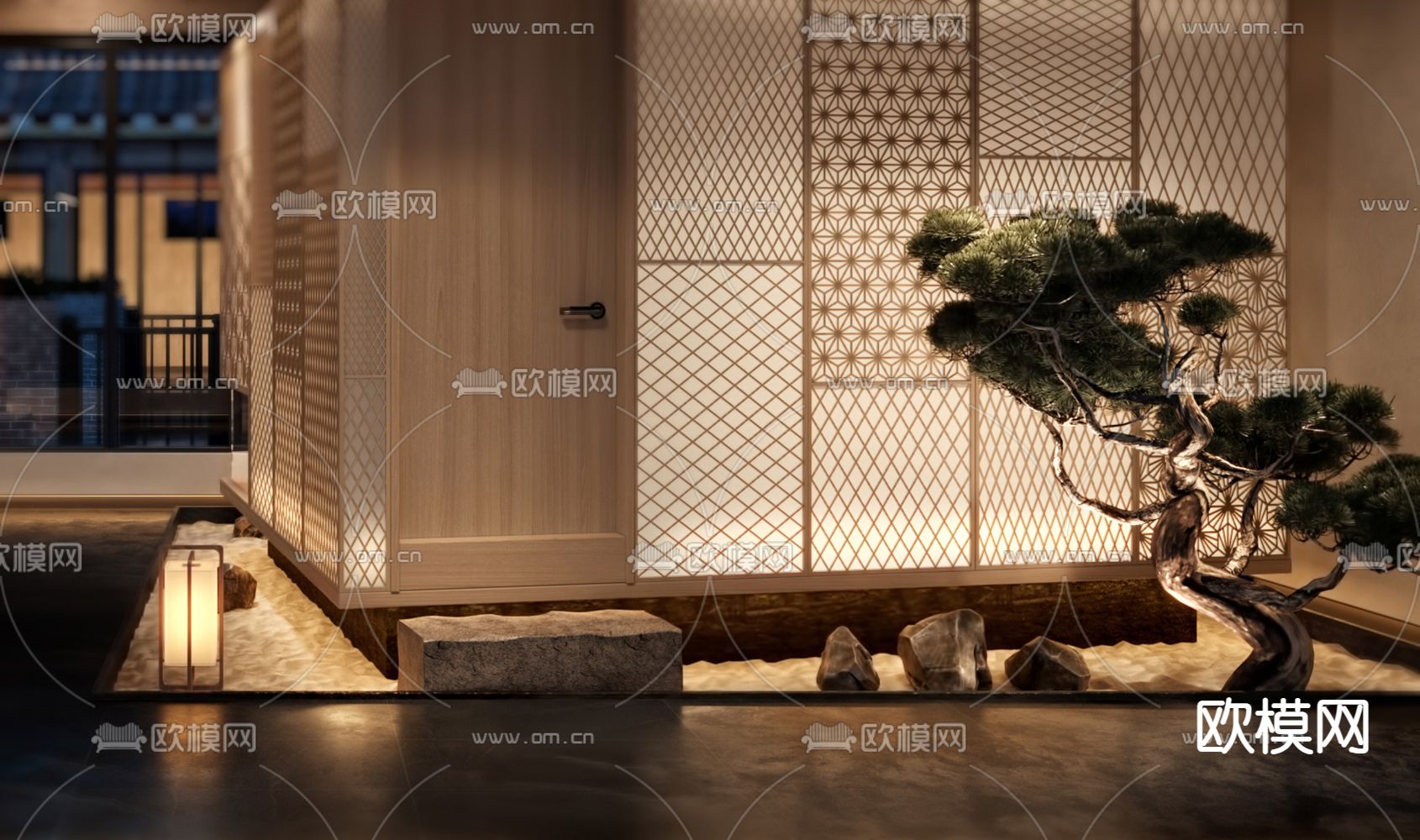 日式酒店门厅su模型下载（渲染图2）