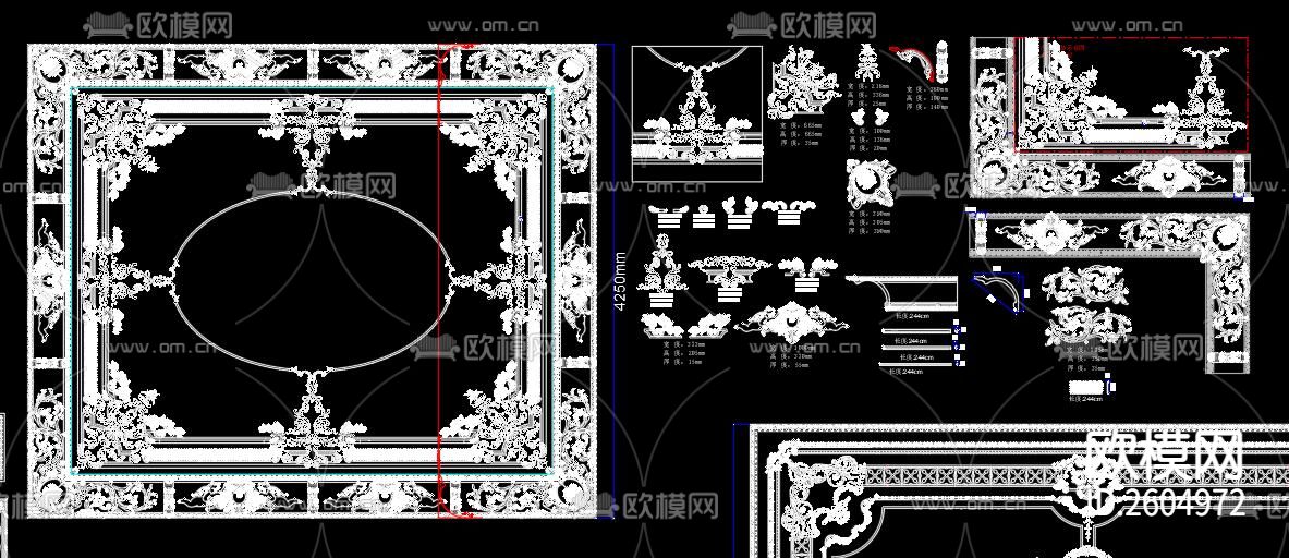 法式雕花顶花cad图库下载（渲染图6）