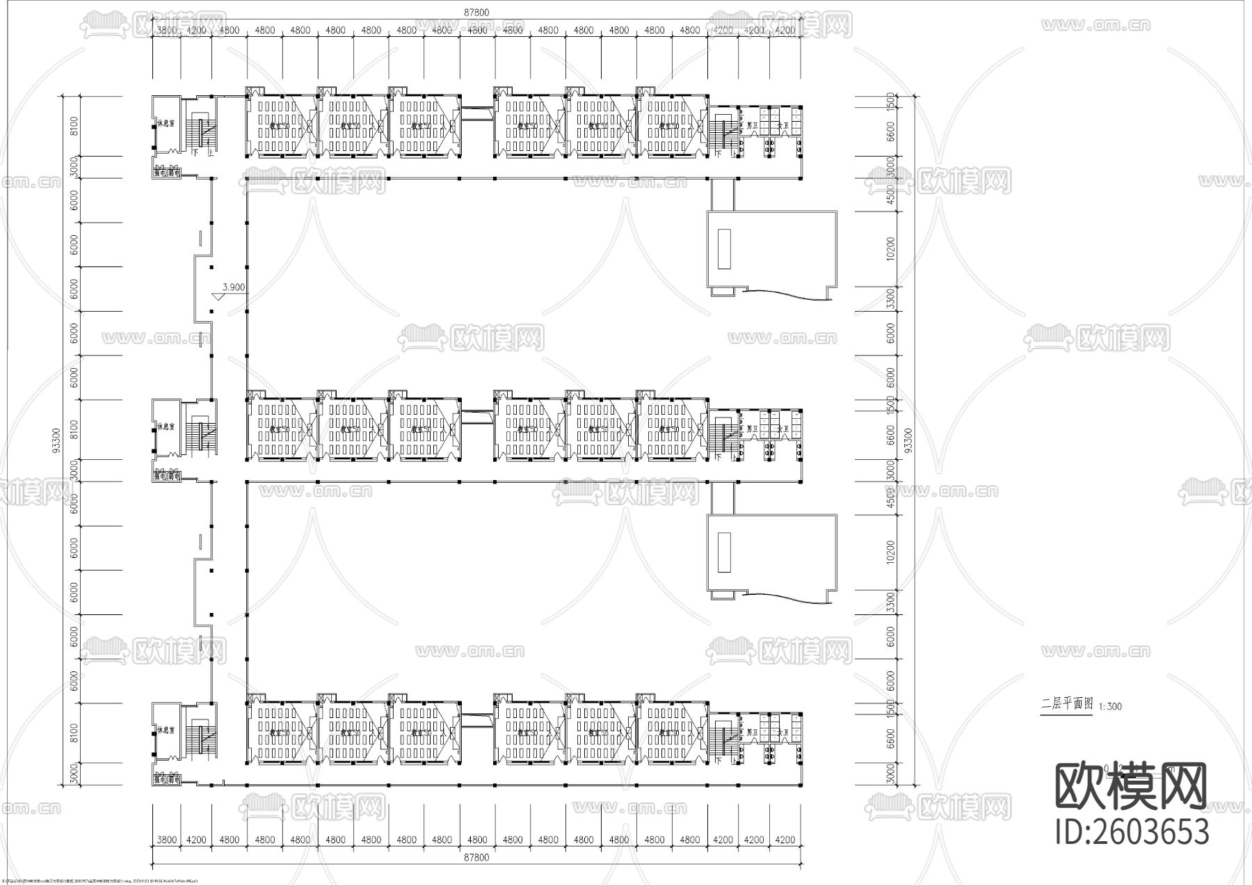 某高中教学楼建筑cad施工图下载（渲染图3）